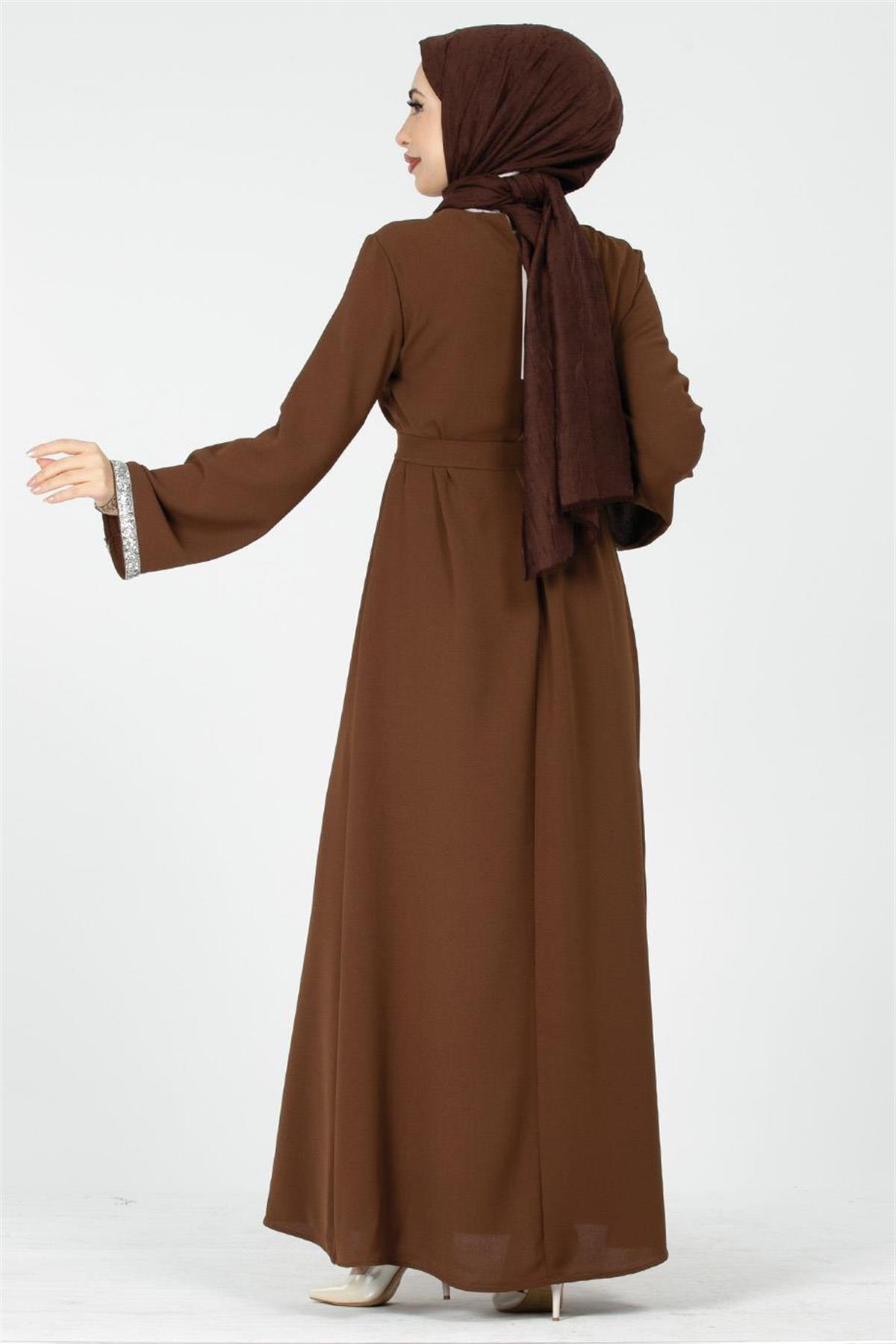 Arm Stone Embellished Dress - Brown