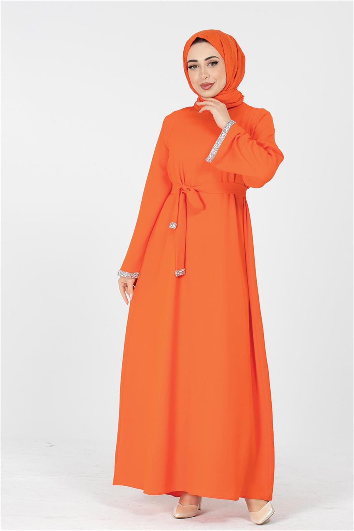 Arm Stone Embellished Dress -Orange