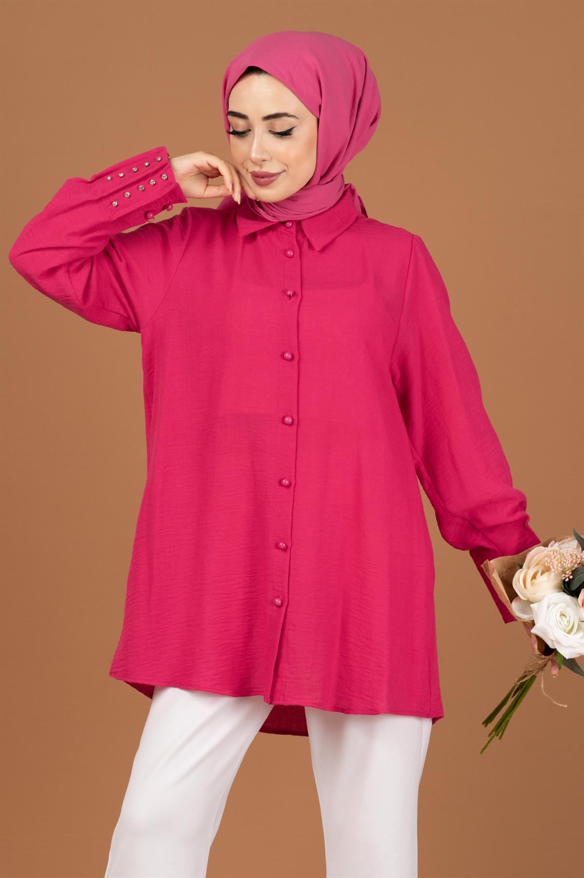 Stone Embellished Tunic-Fuchsia