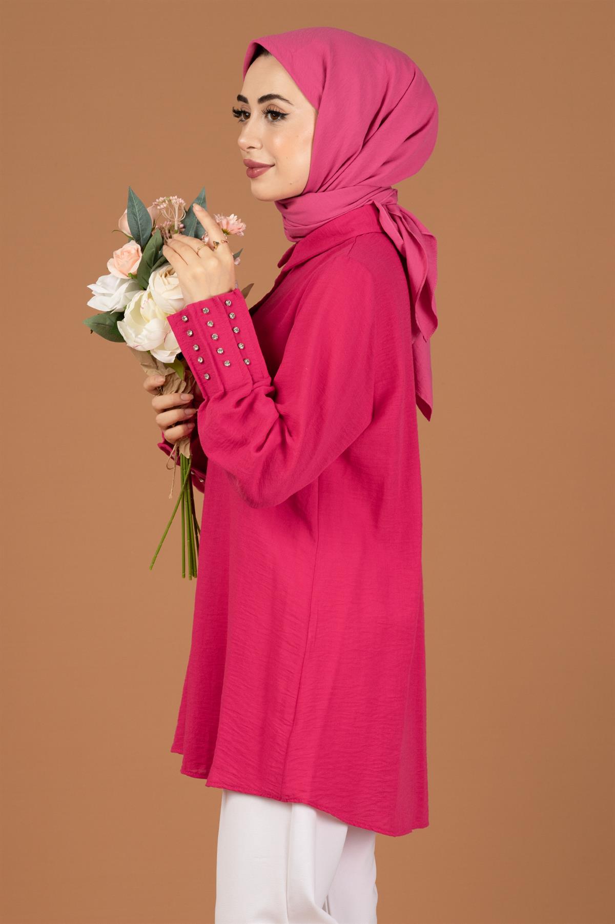Stone Embellished Tunic-Fuchsia