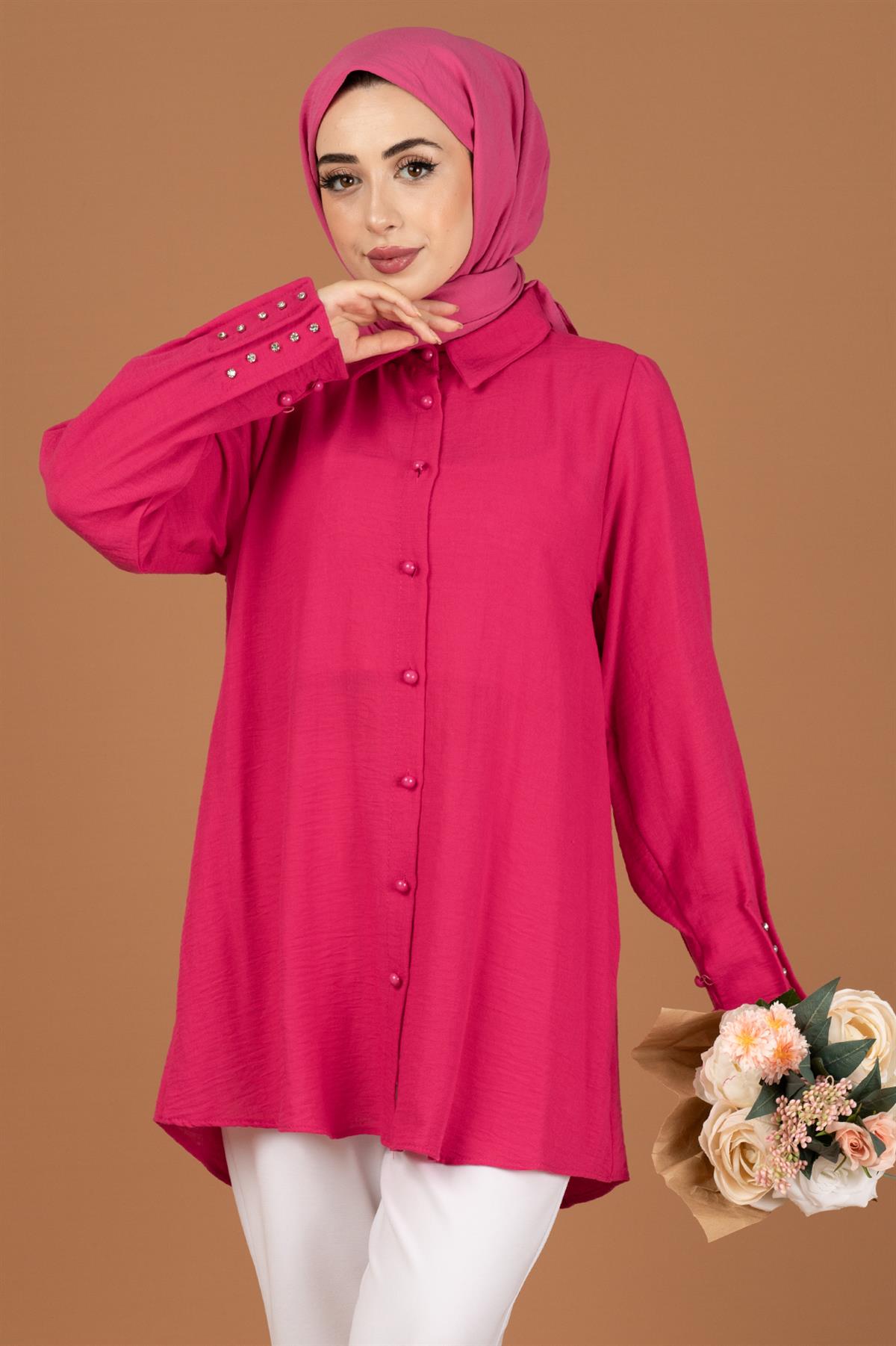 Stone Embellished Tunic-Fuchsia