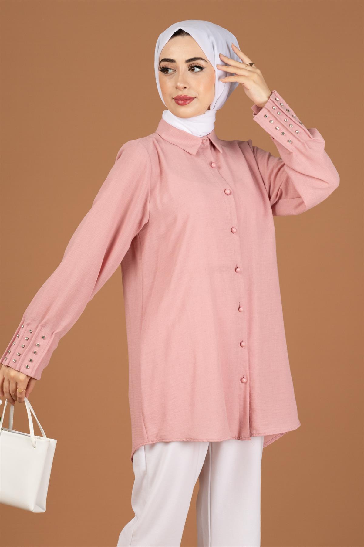 Stone Embellished Tunic-Pink