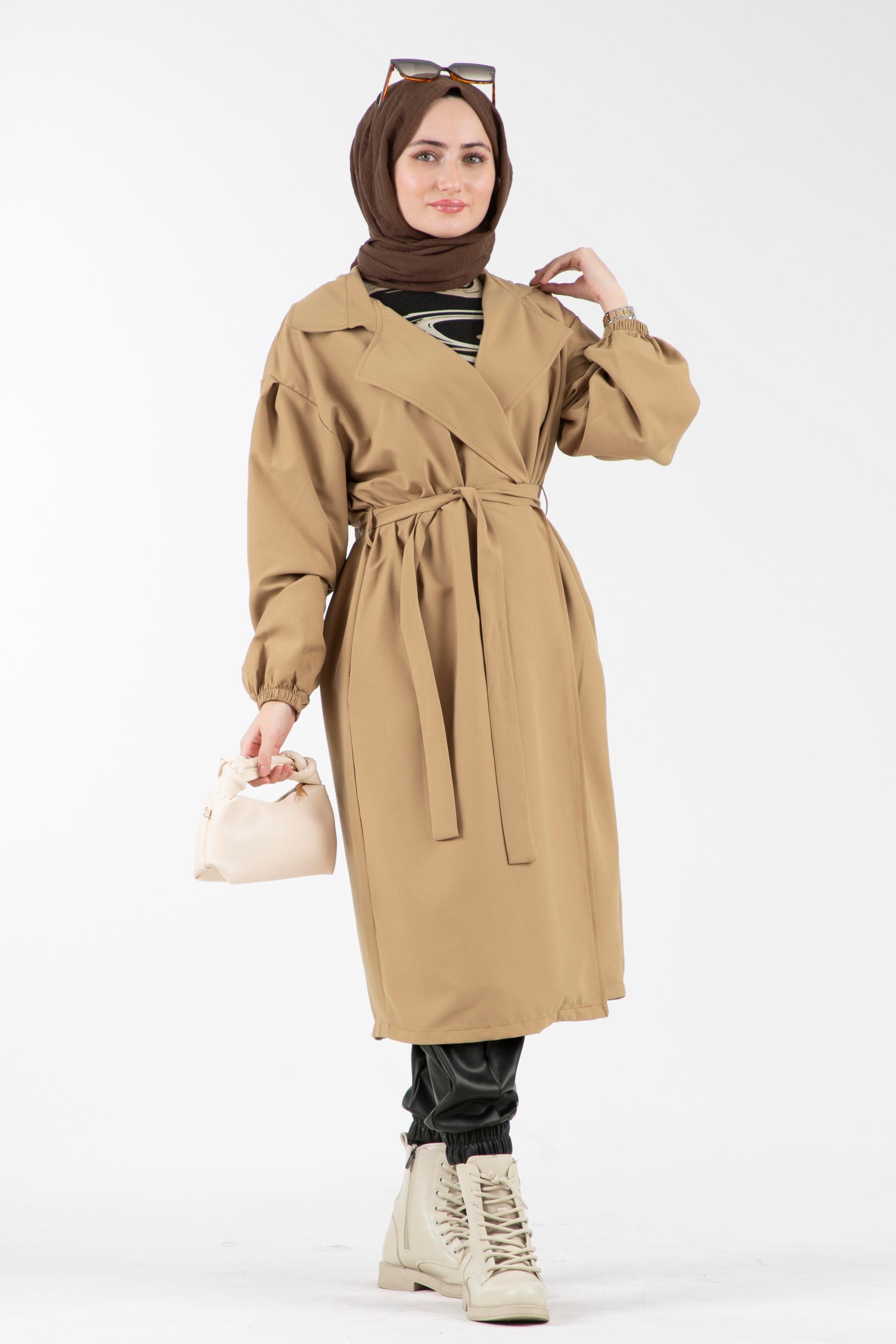 Kruvaze Yaka Lidya Trençkot-Camel