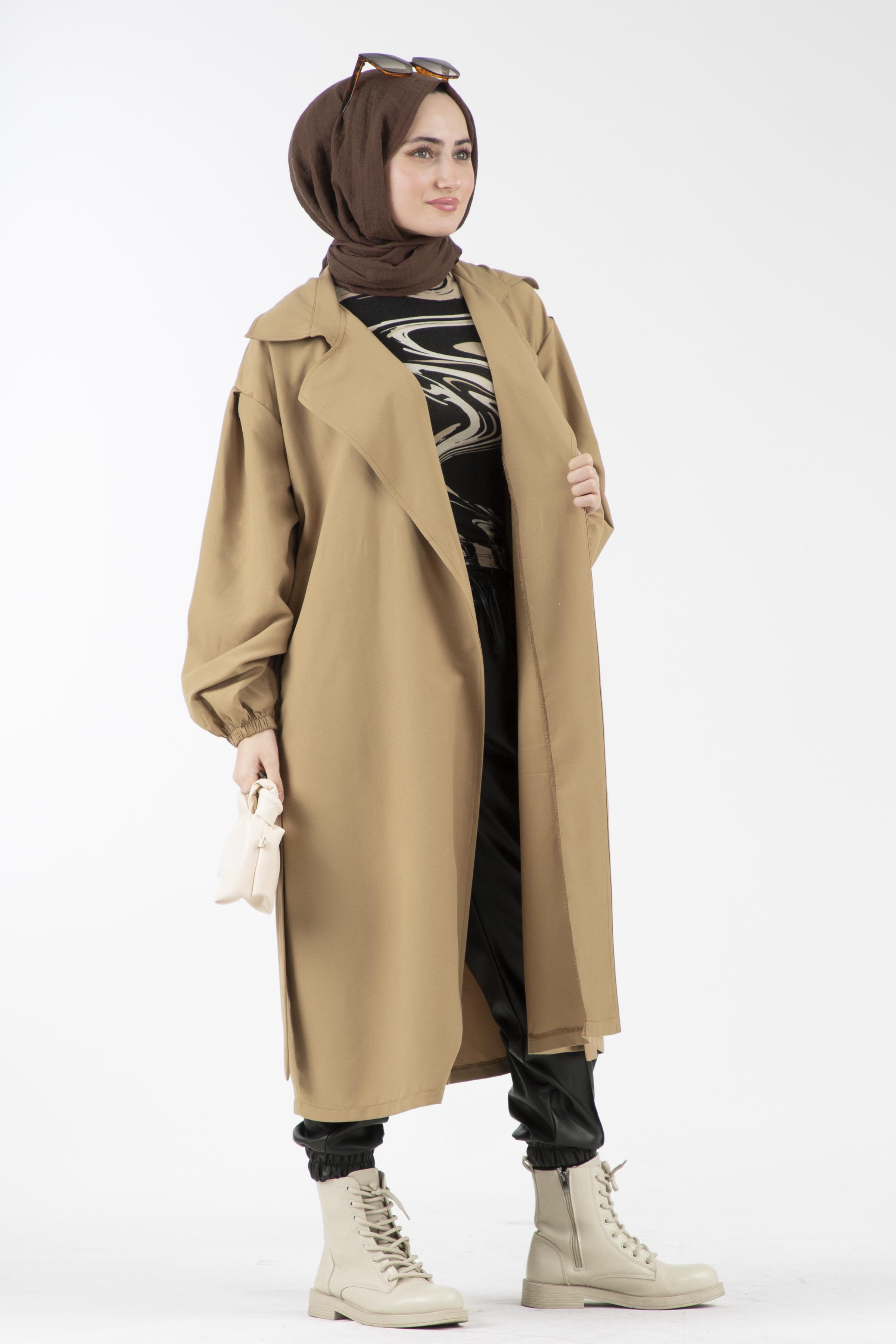 Kruvaze Yaka Lidya Trençkot-Camel