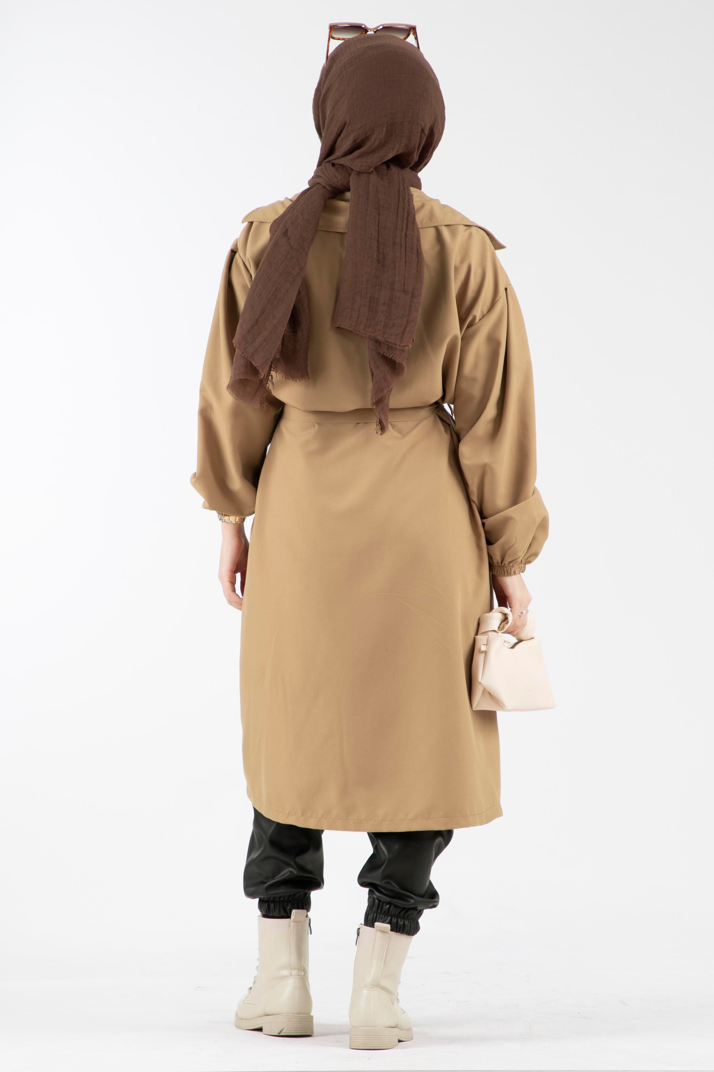 Kruvaze Yaka Lidya Trençkot-Camel