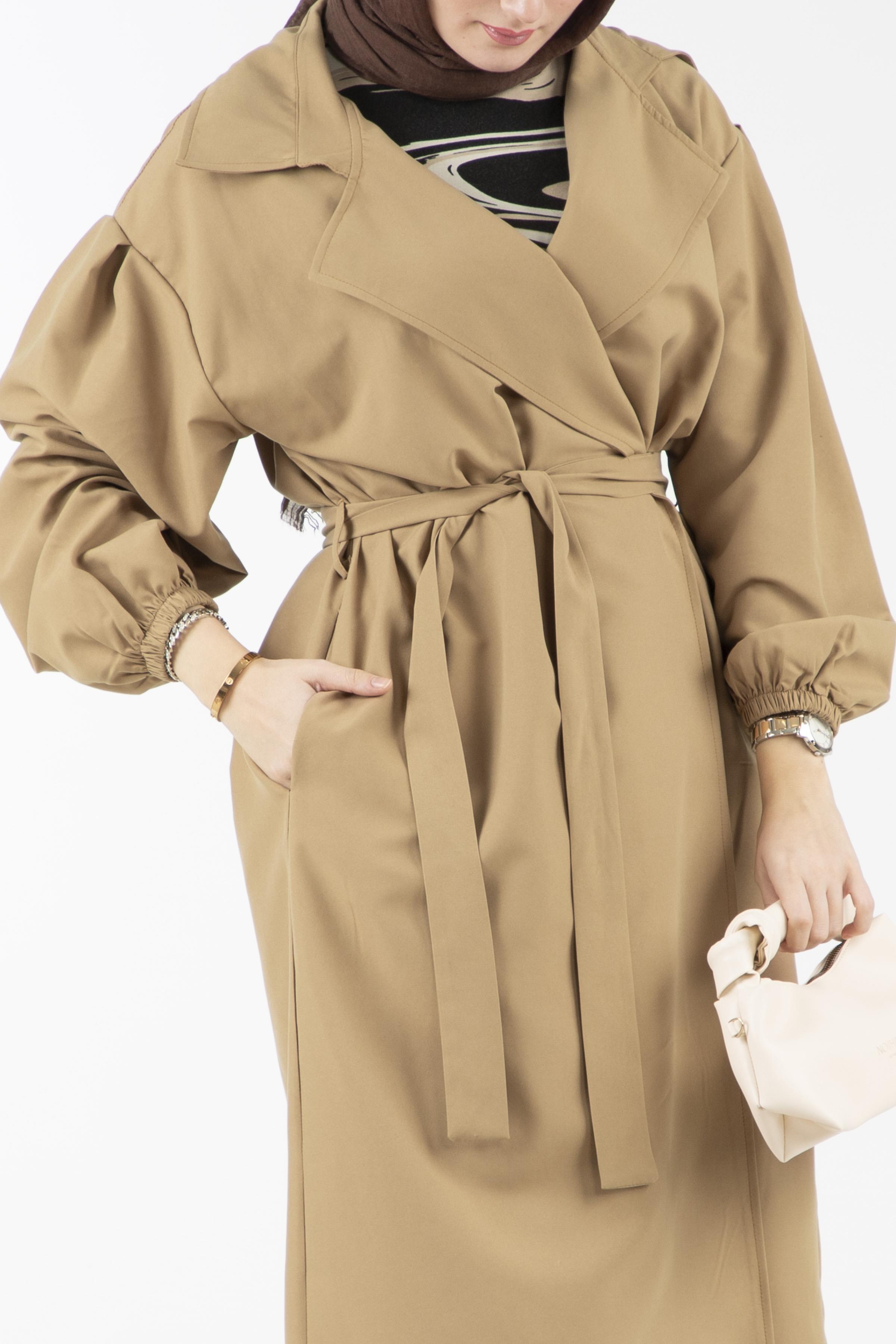 Kruvaze Yaka Lidya Trençkot-Camel
