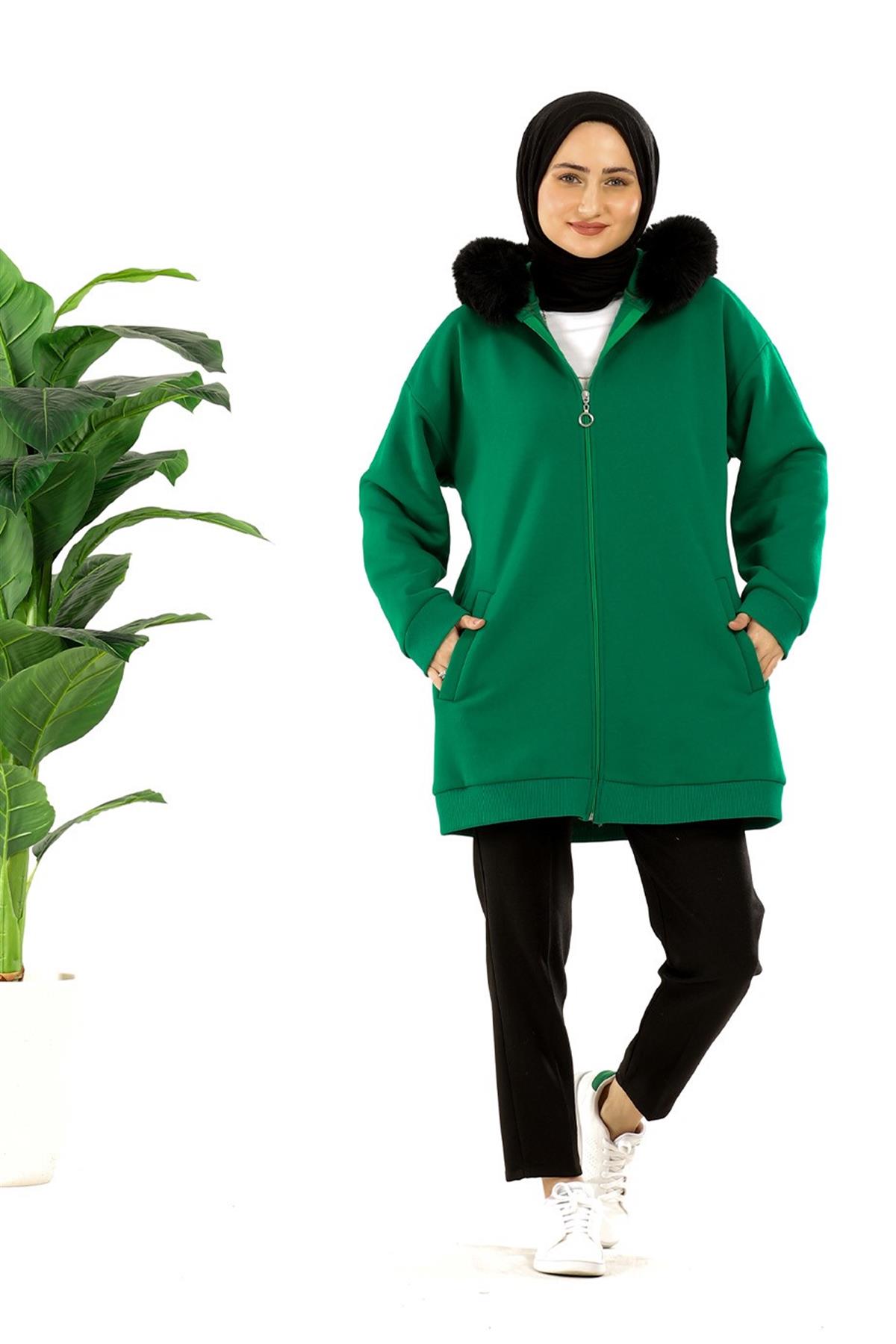 سويت شيرت بفرو -اللون الأخضر