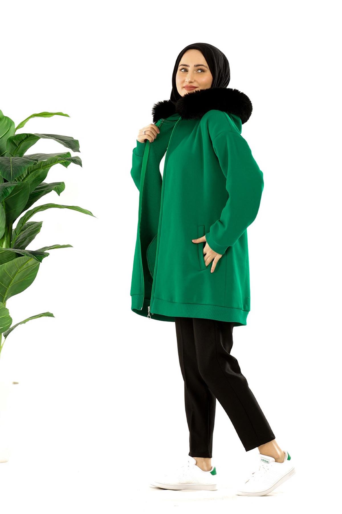 سويت شيرت بفرو -اللون الأخضر