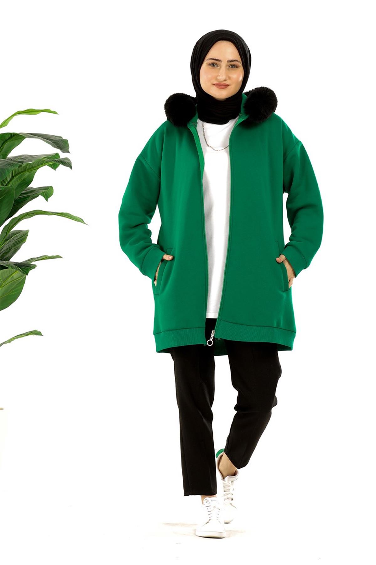 سويت شيرت بفرو -اللون الأخضر