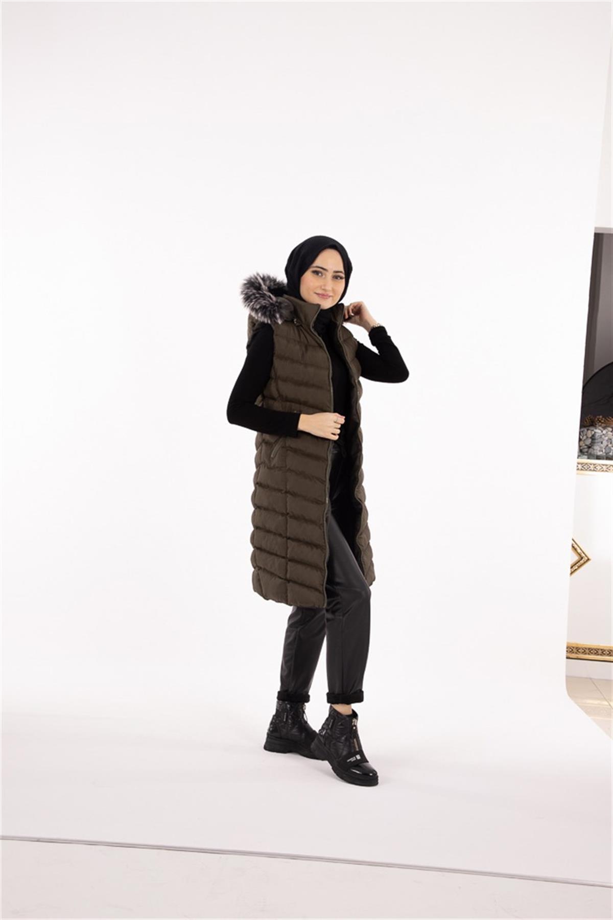 Kürklü Yelek - Haki