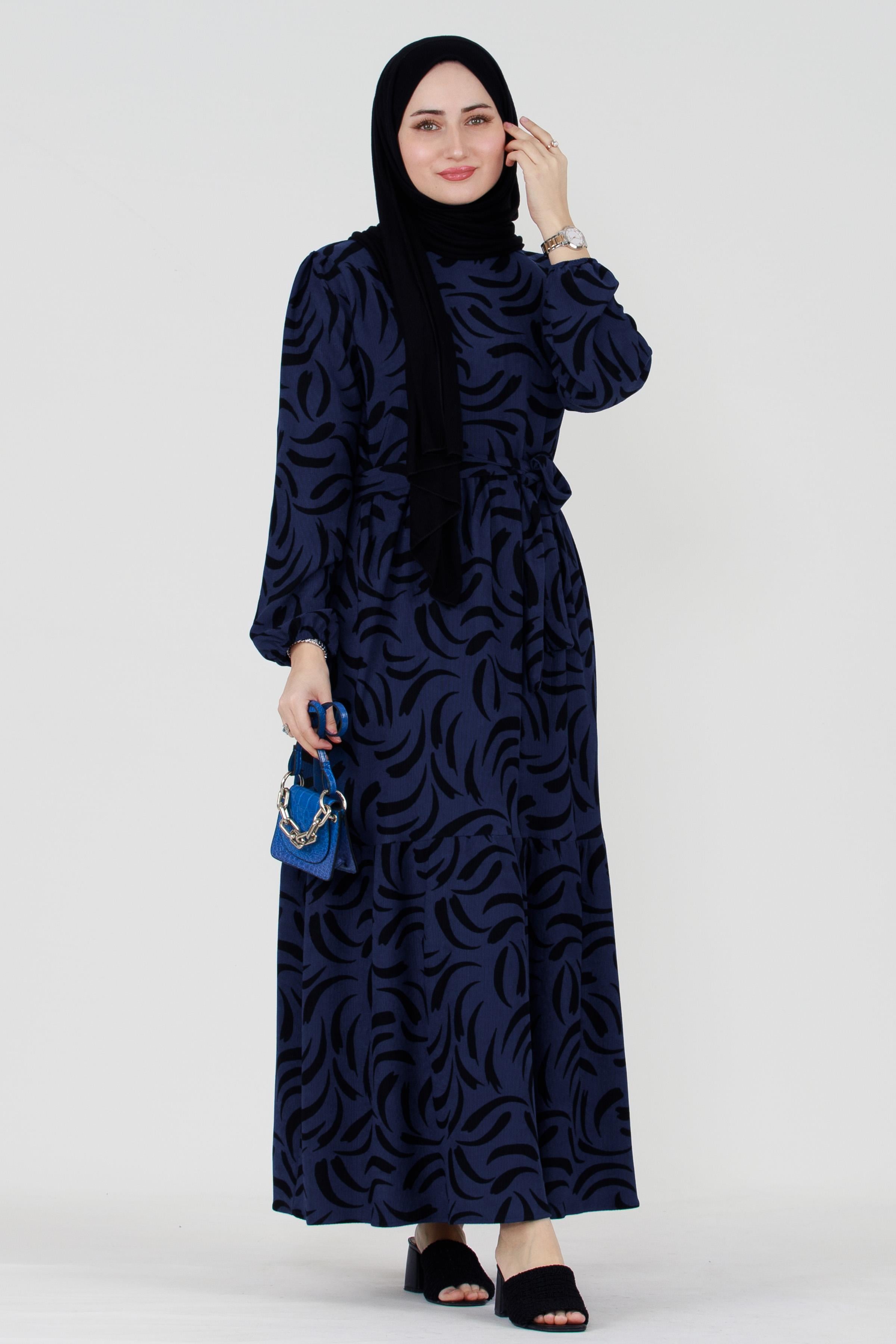 Tulip Waist Belted Modest Dress-Teal