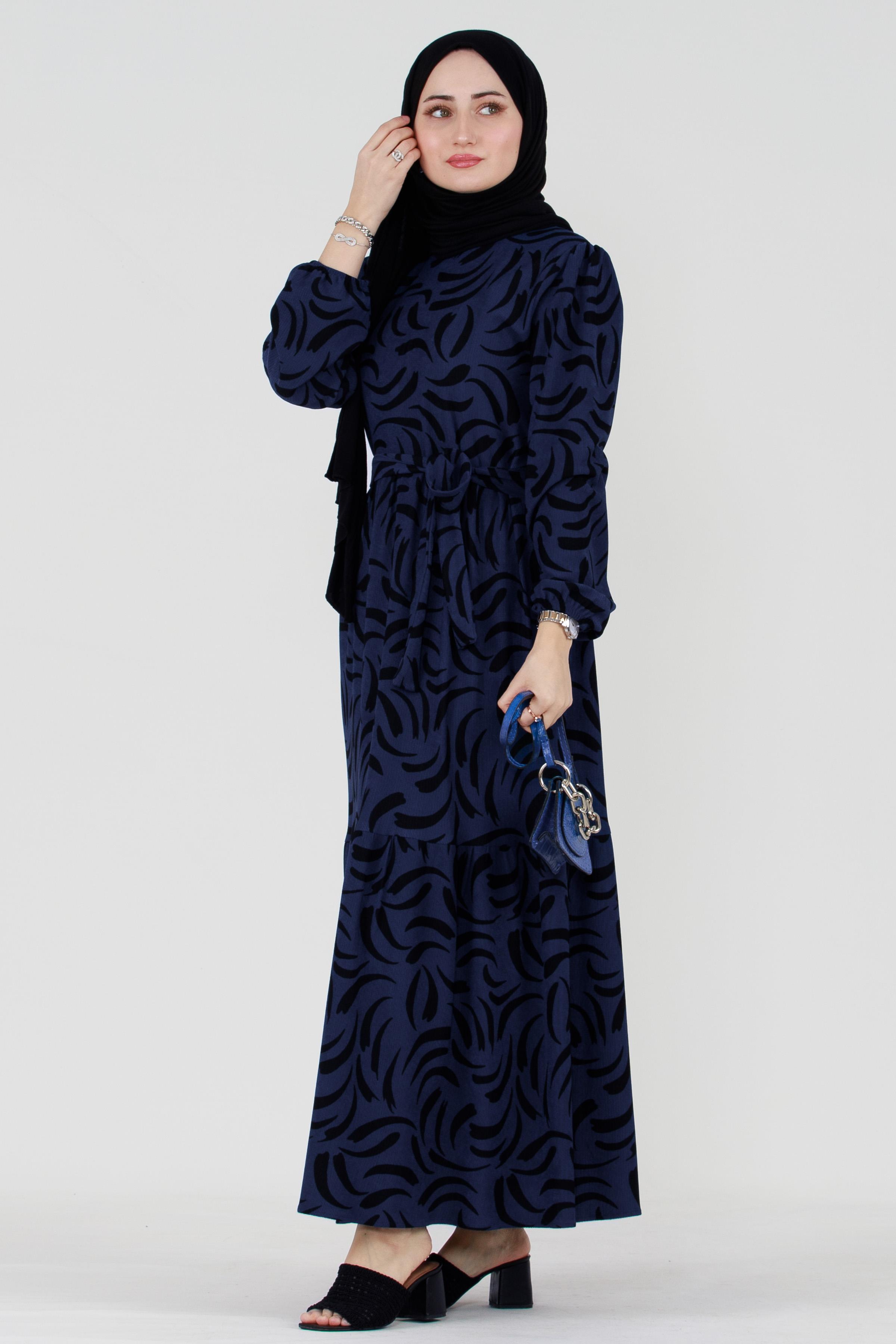 Tulip Waist Belted Modest Dress-Teal