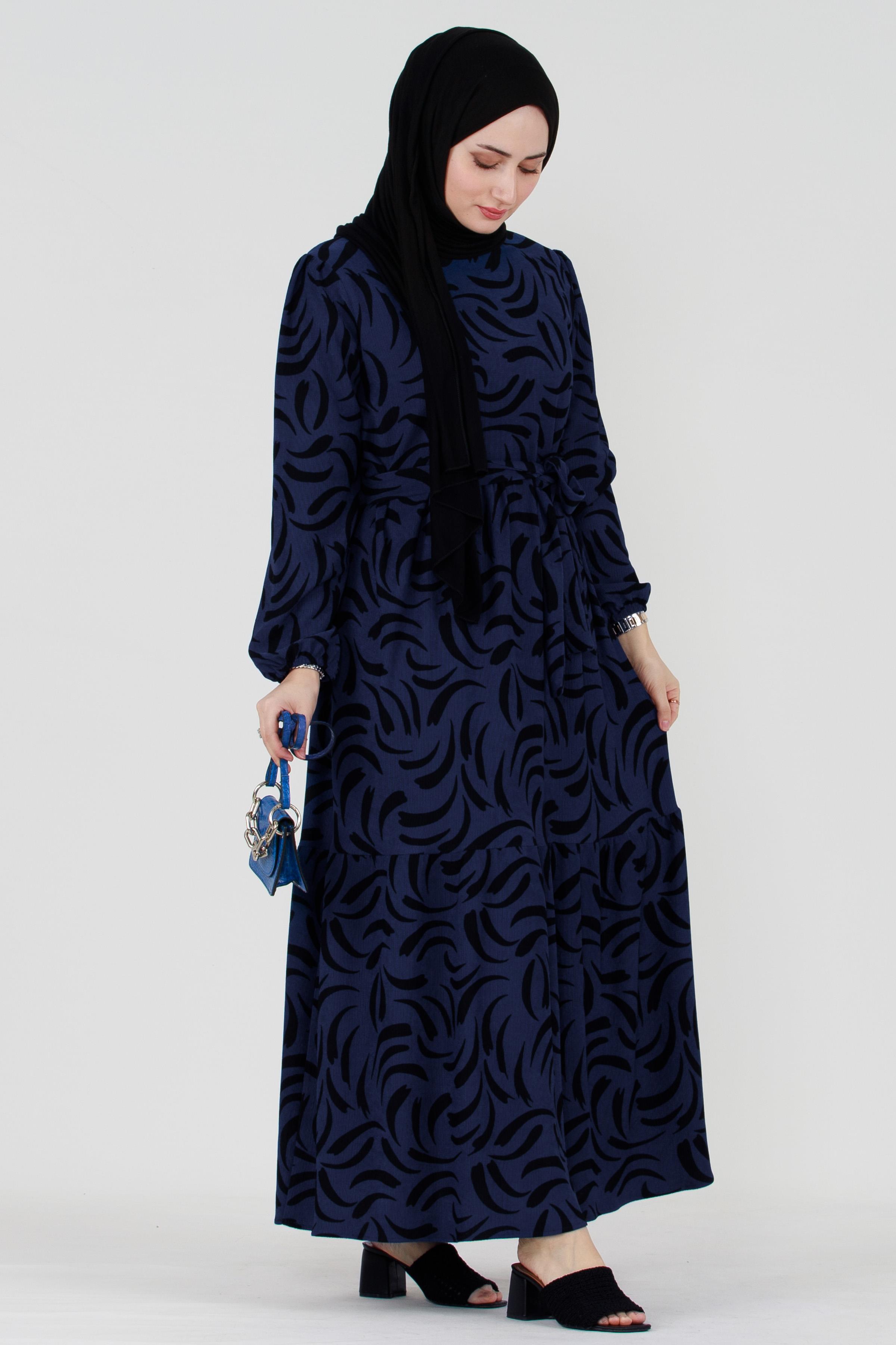 Tulip Waist Belted Modest Dress-Teal