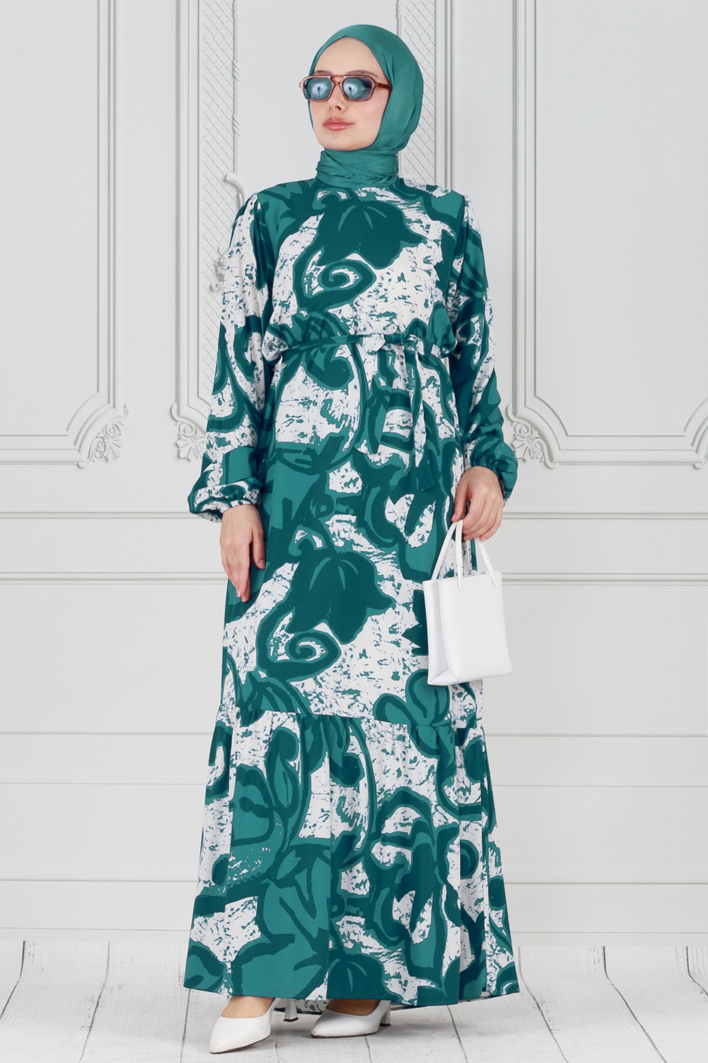Viscose patterned dress - green