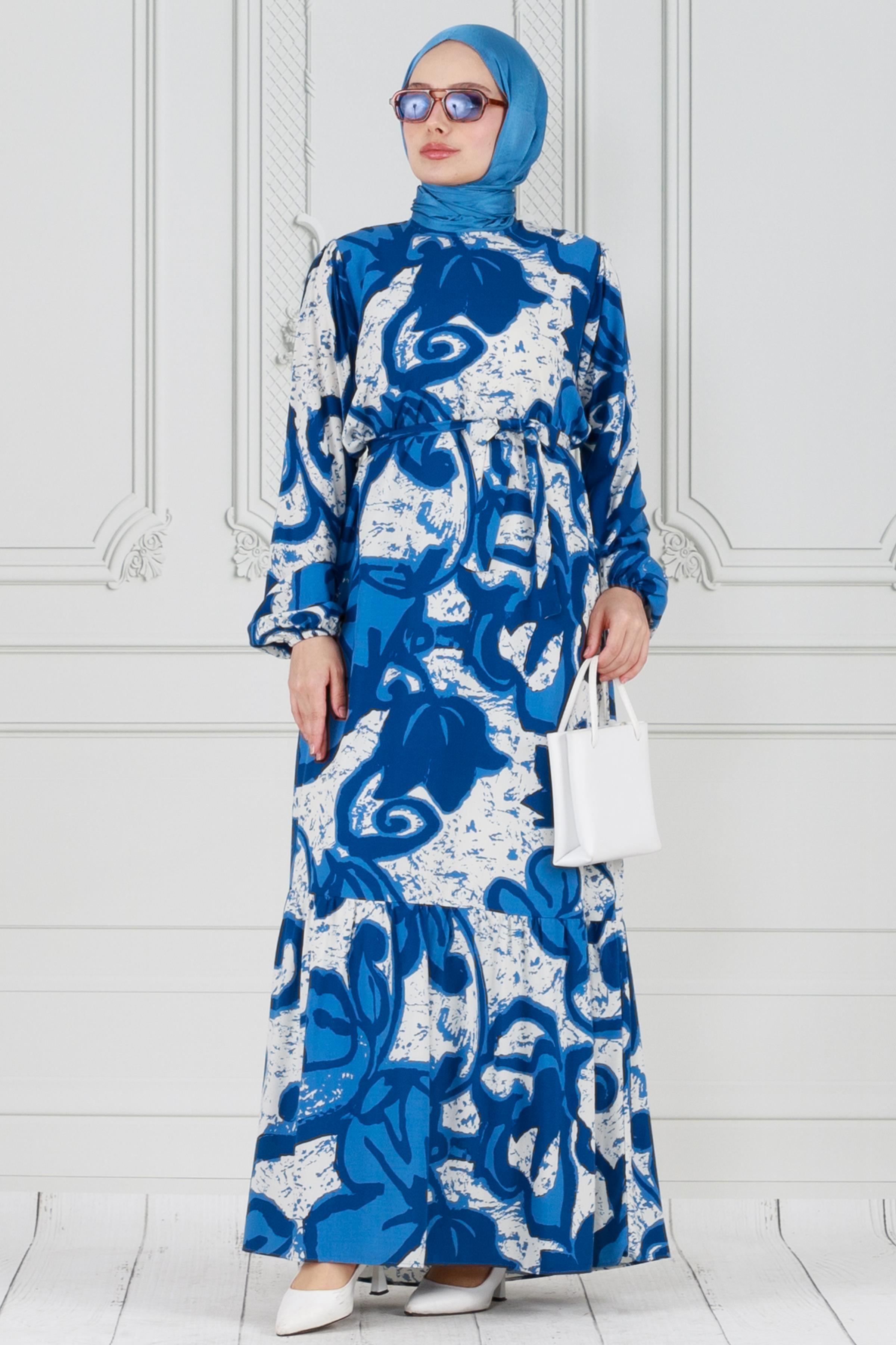Viscose patterned dress - blue