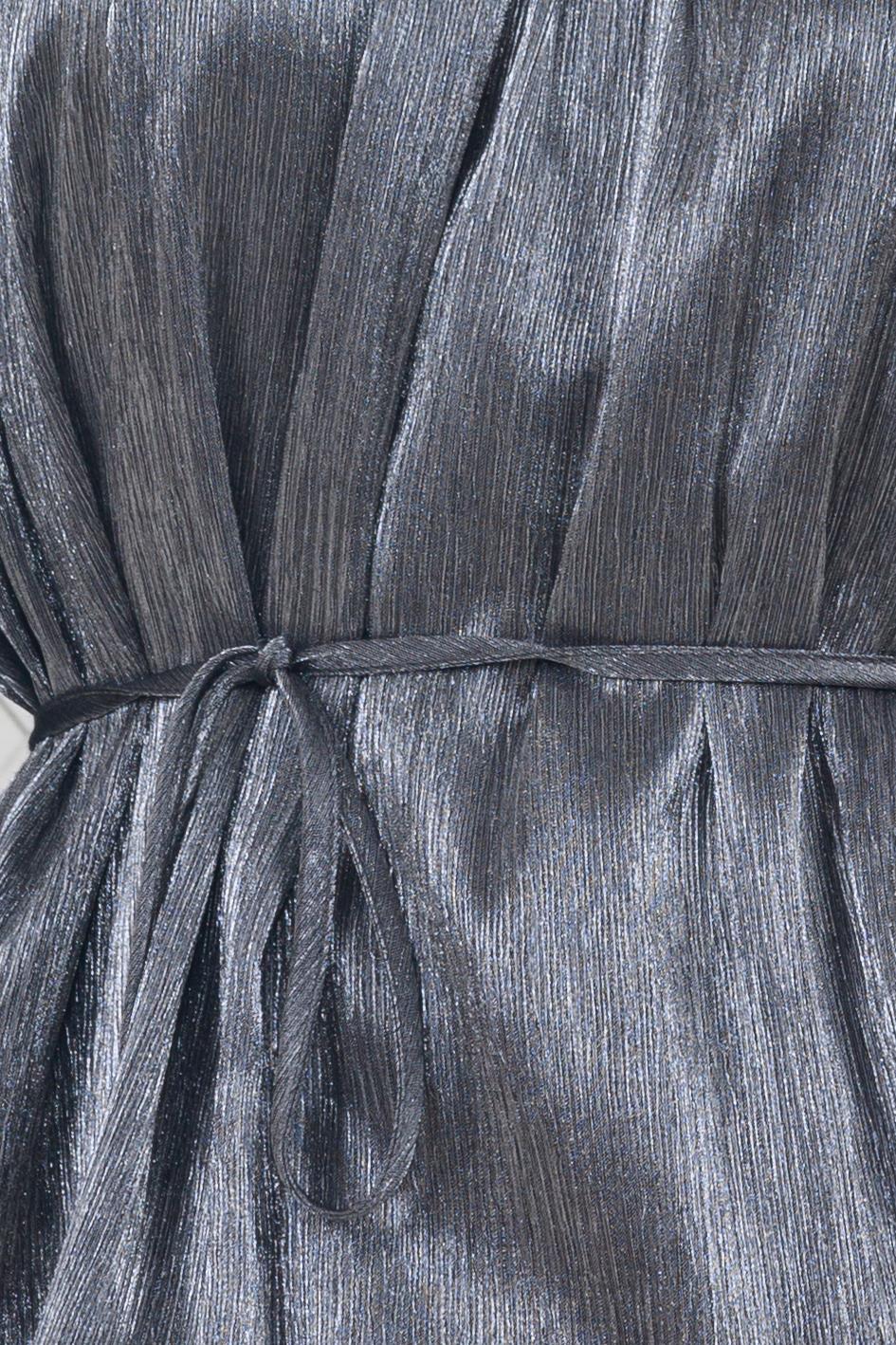 Balloon Sleeve Tunic and Skirt Set - Metallic Gray