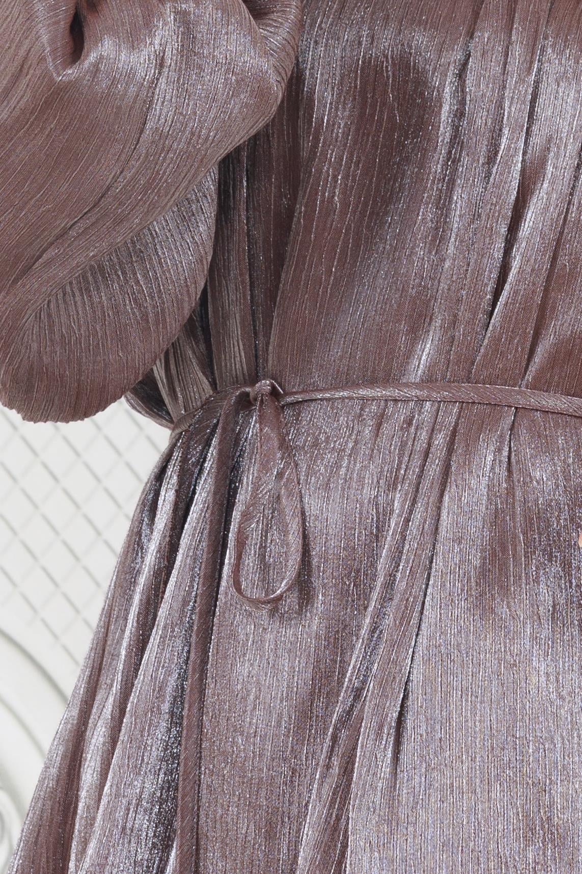 Balloon Sleeve Tunic and Skirt Set -  brown