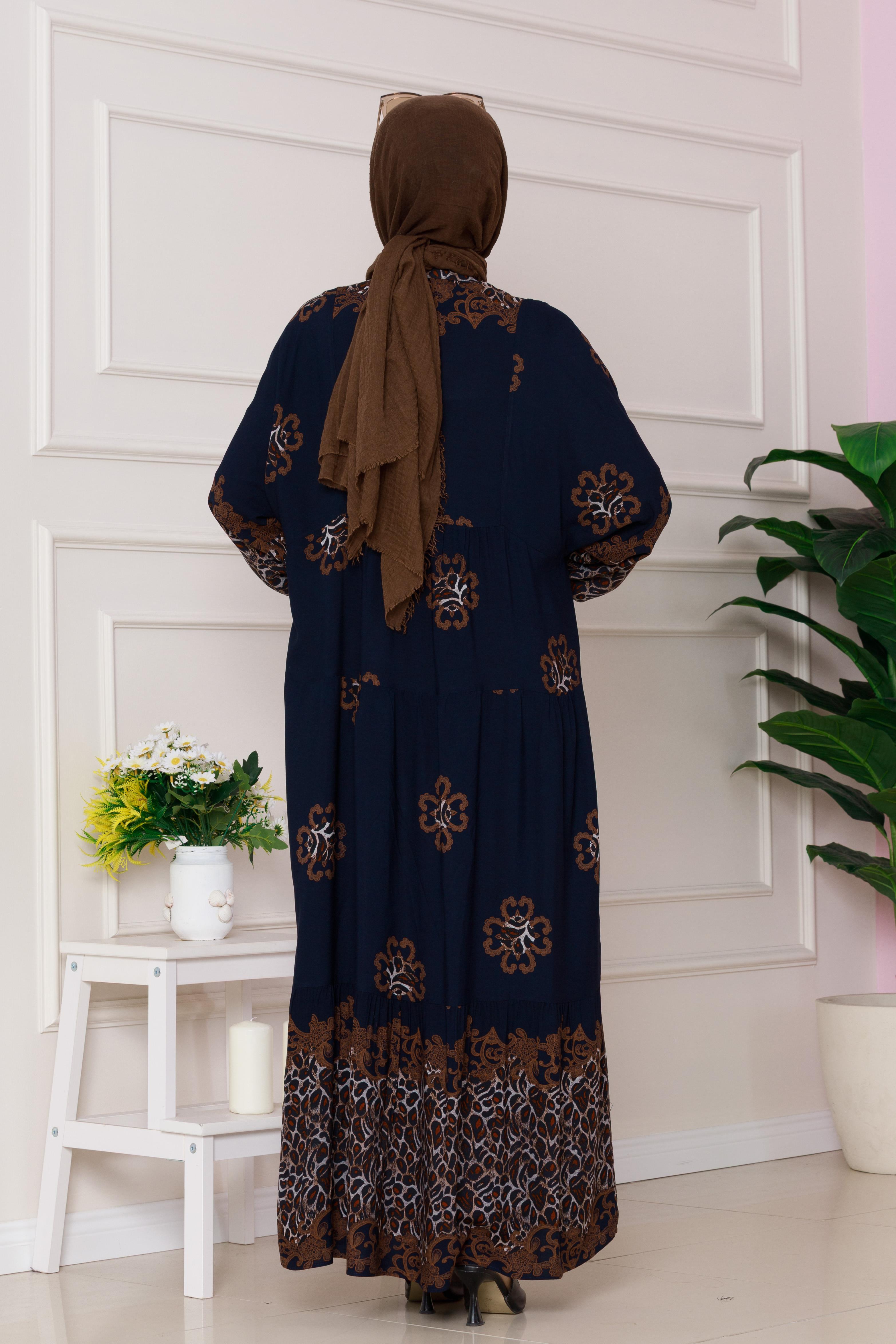 Leopard Patterned Viscose Dress-navy color