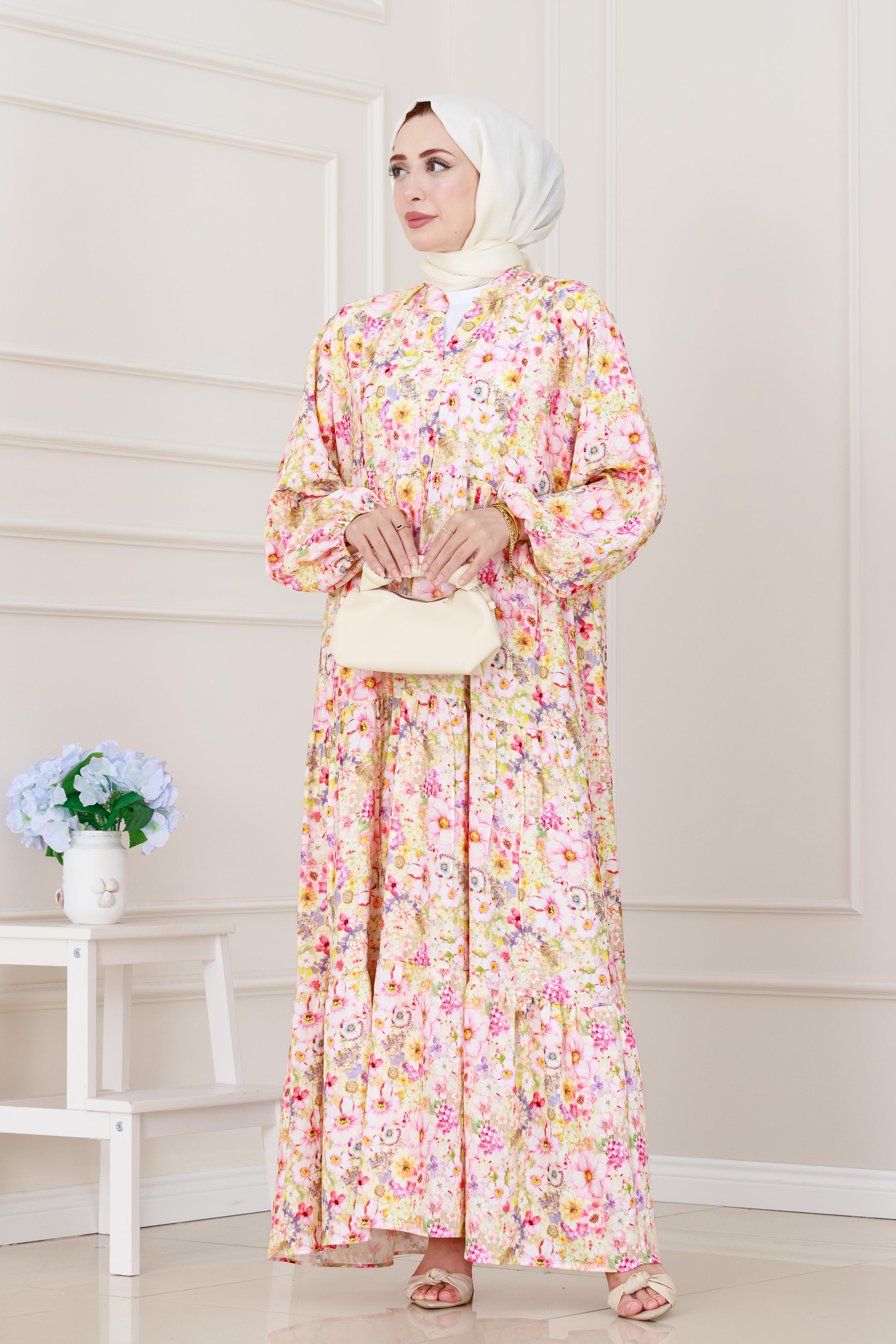 Lilyum Çiçekli Elbise-Pembe