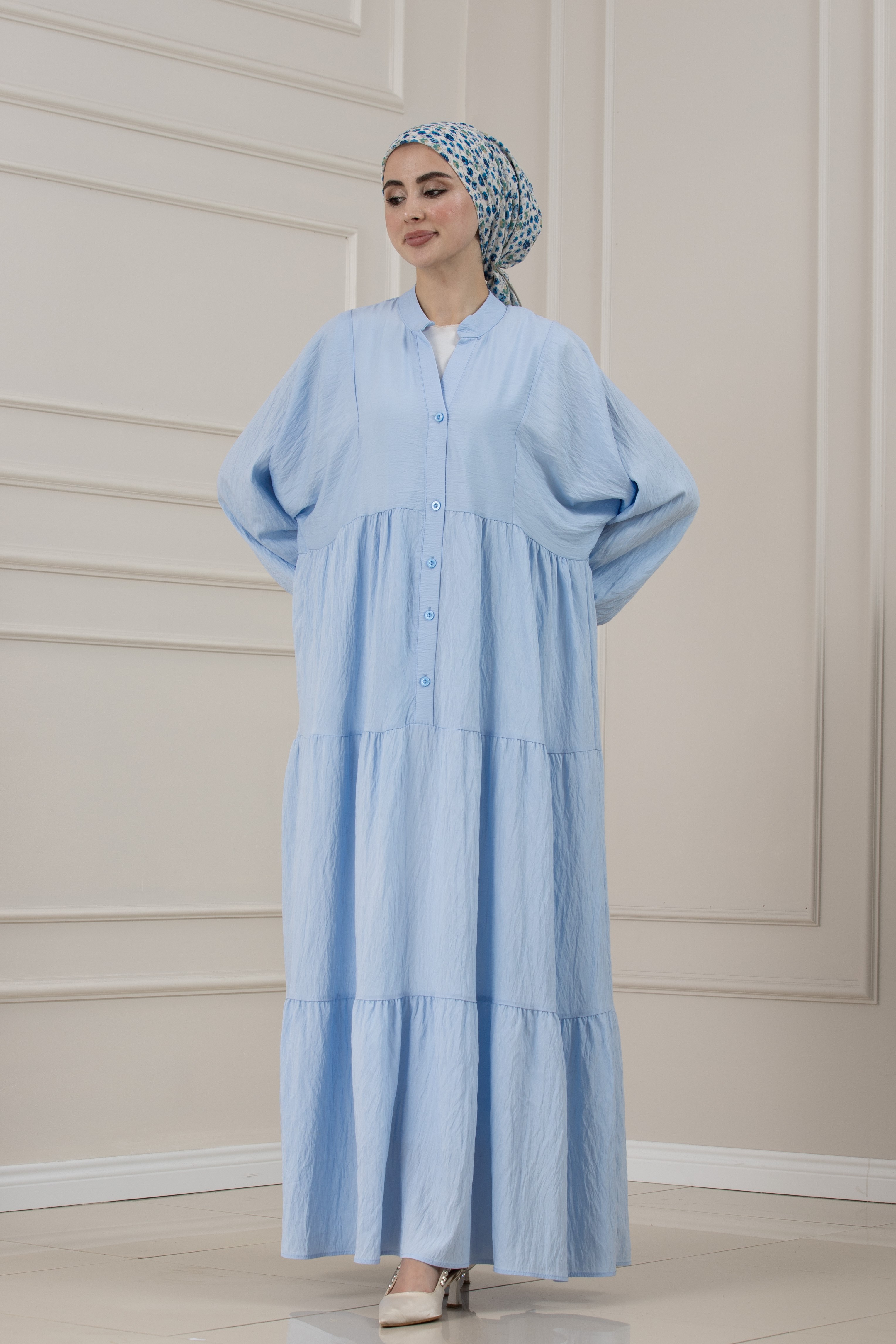 Lilyum Kumaş Robalı Katya Elbise-MAVİ