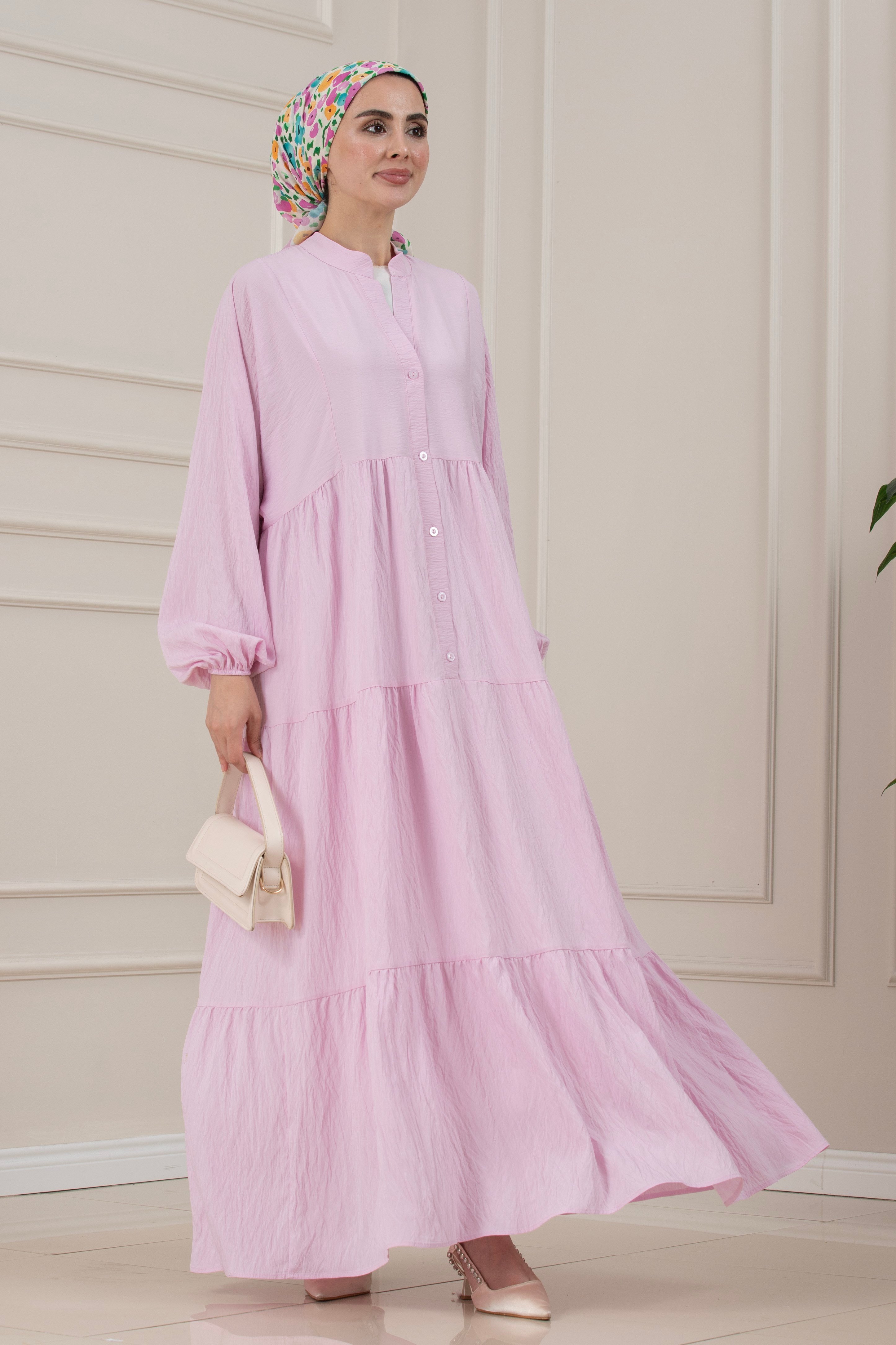 Lilyum Kumaş Robalı Katya Elbise-PEMBE