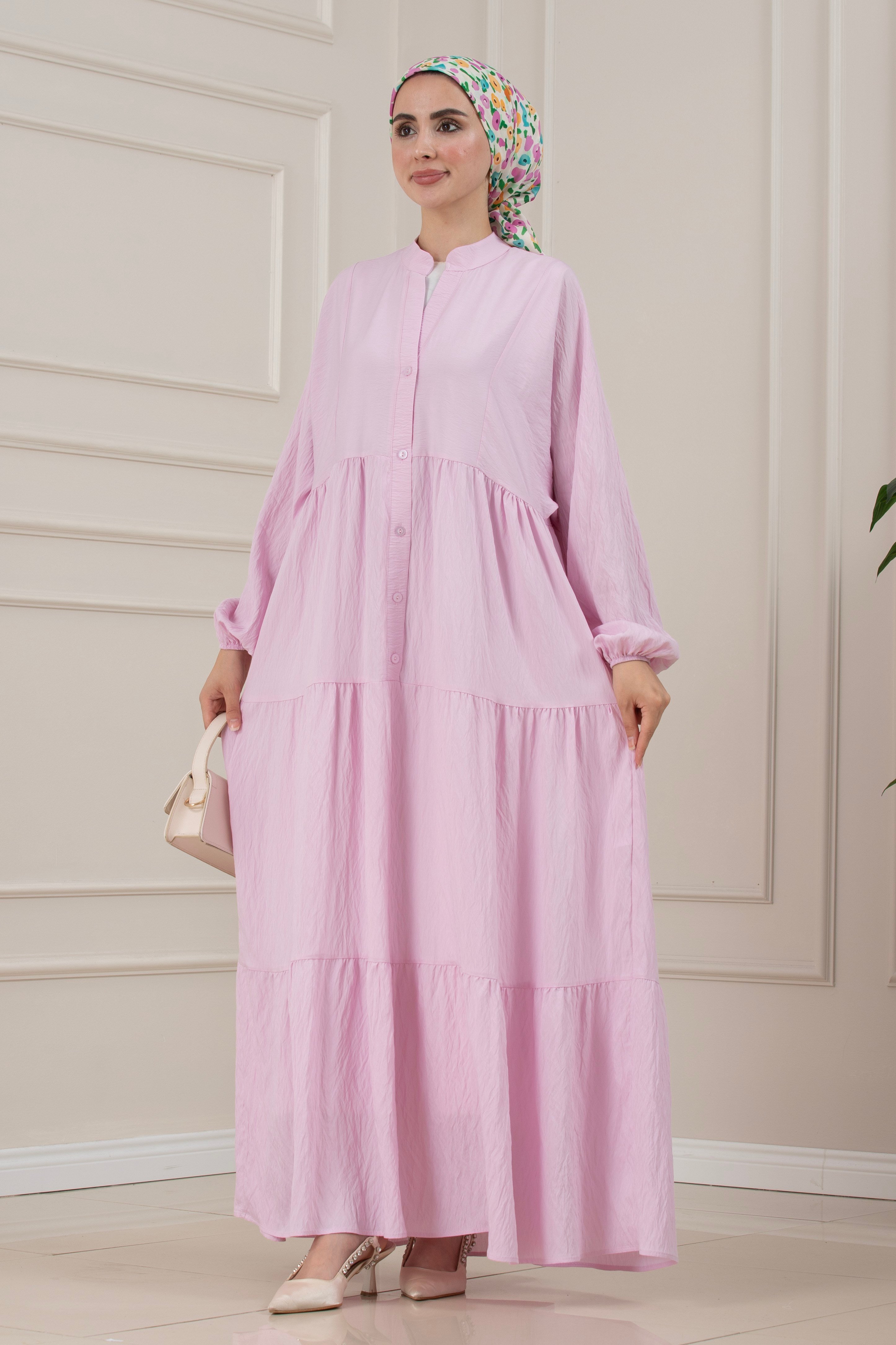 Lilyum Kumaş Robalı Katya Elbise-PEMBE