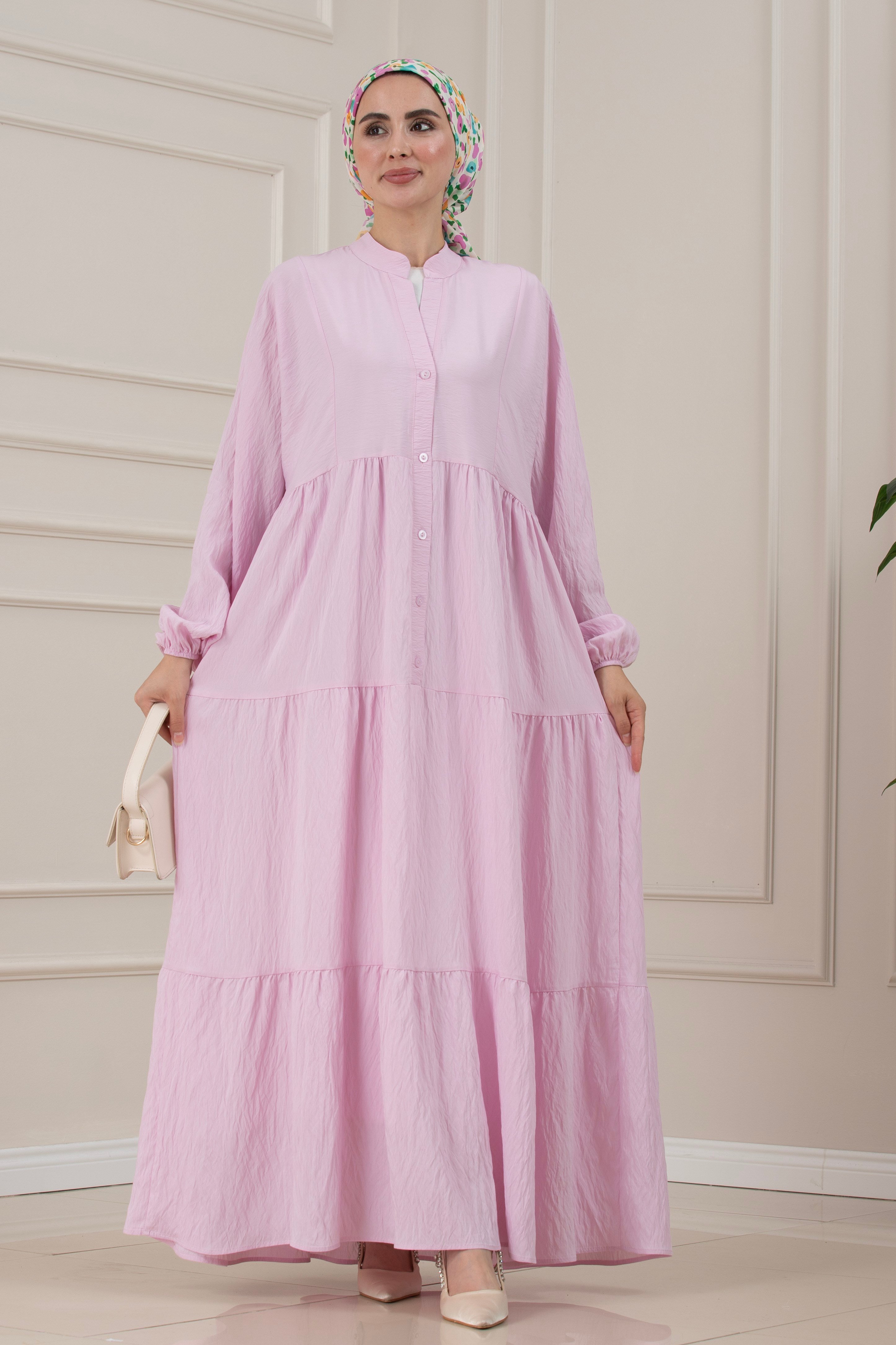 Lilyum Kumaş Robalı Katya Elbise-PEMBE