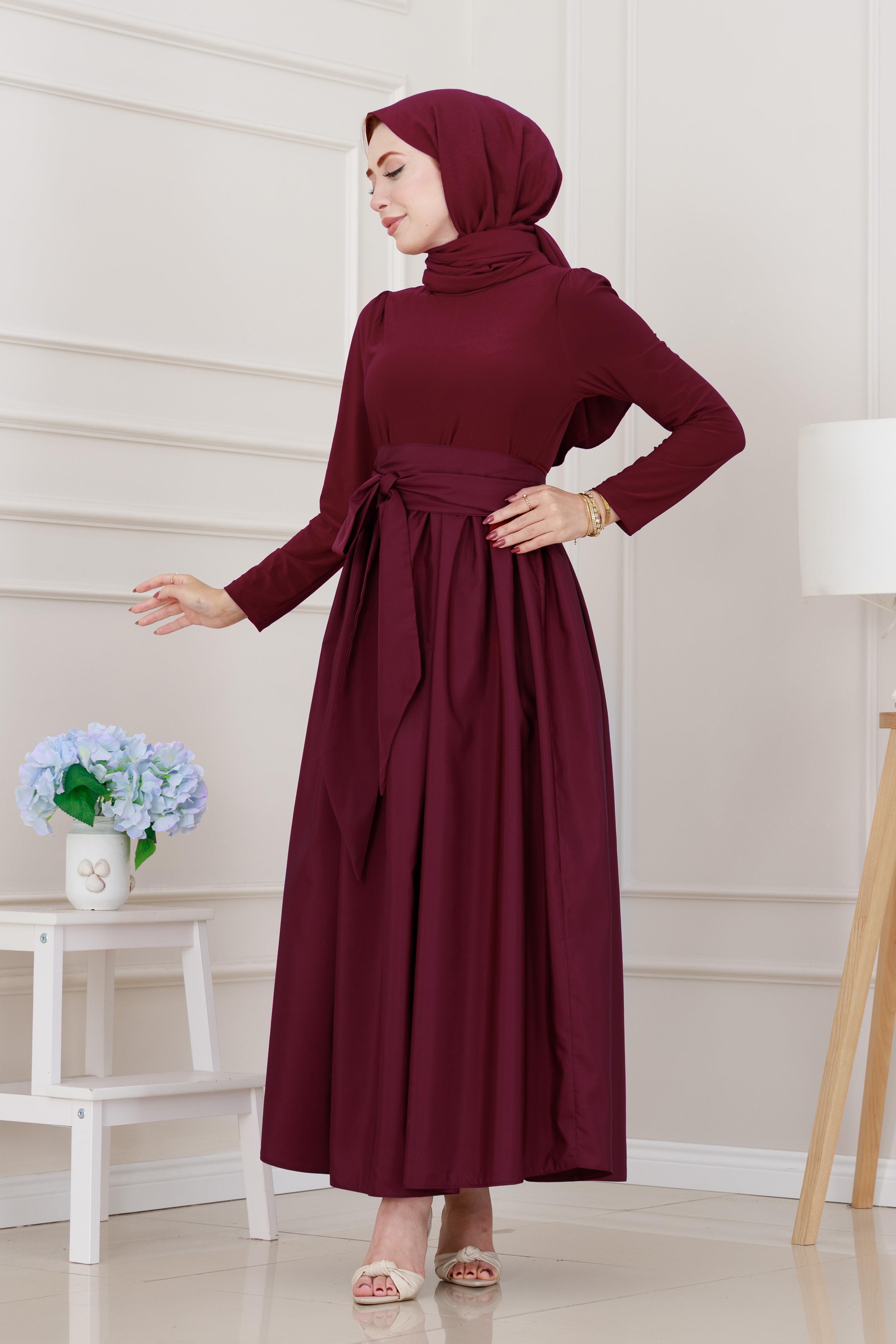 Mia Balon Elbise-Bordo