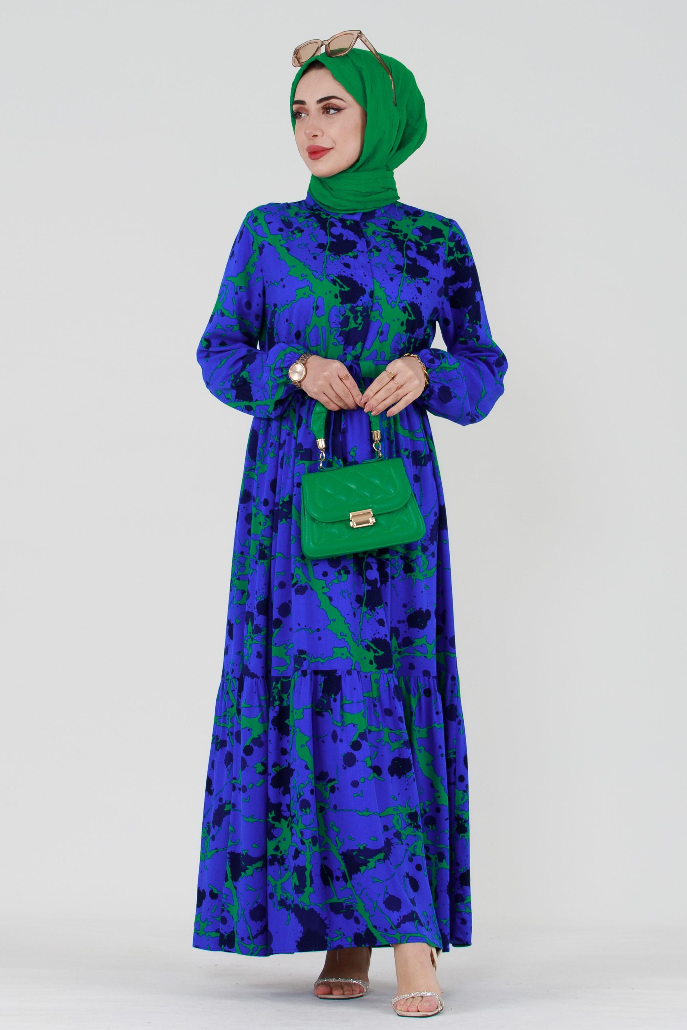 Miray Belted Tulle Viscose Dress-Cornflower Blue