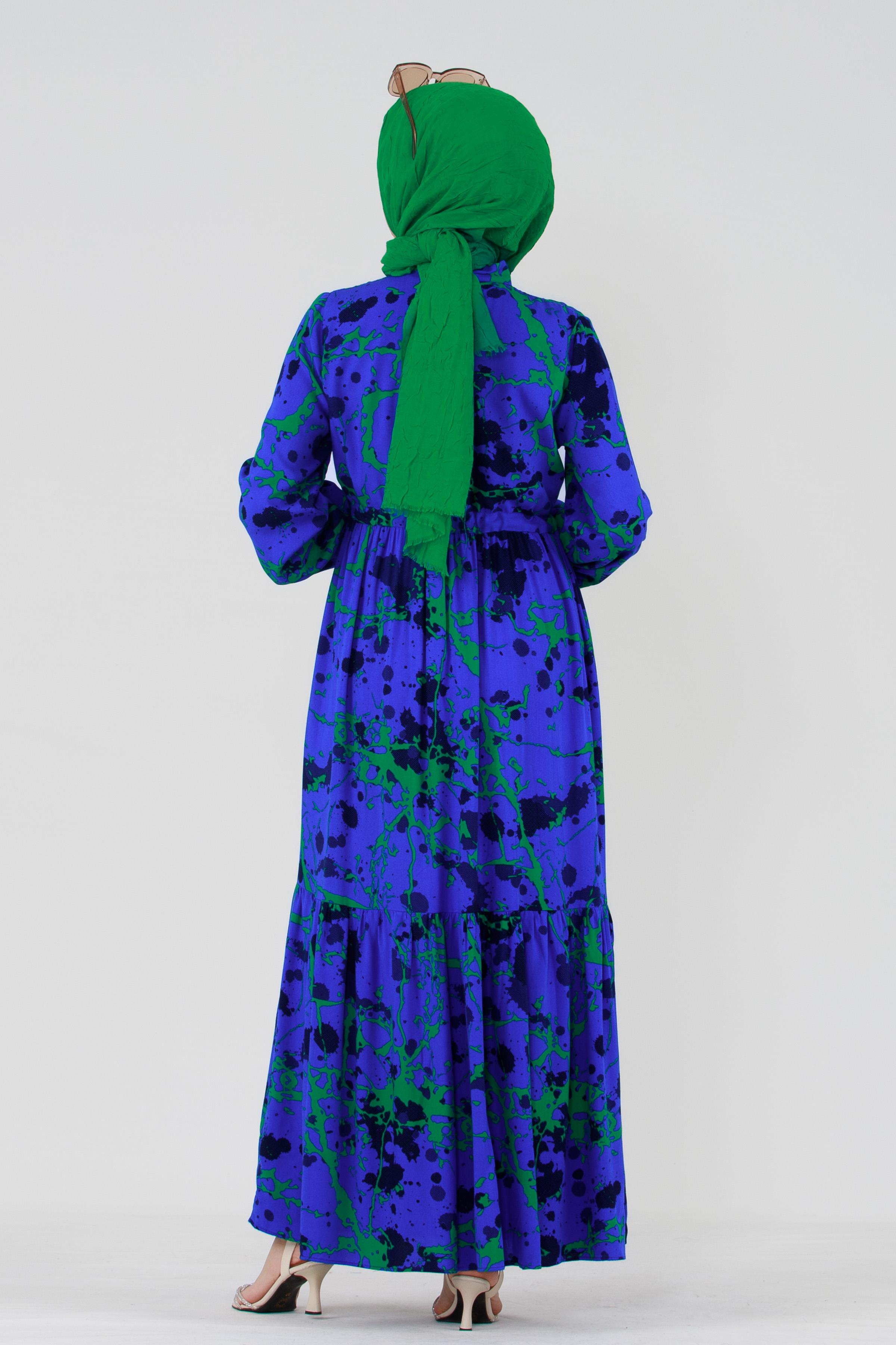 Miray Belted Tulle Viscose Dress-Cornflower Blue