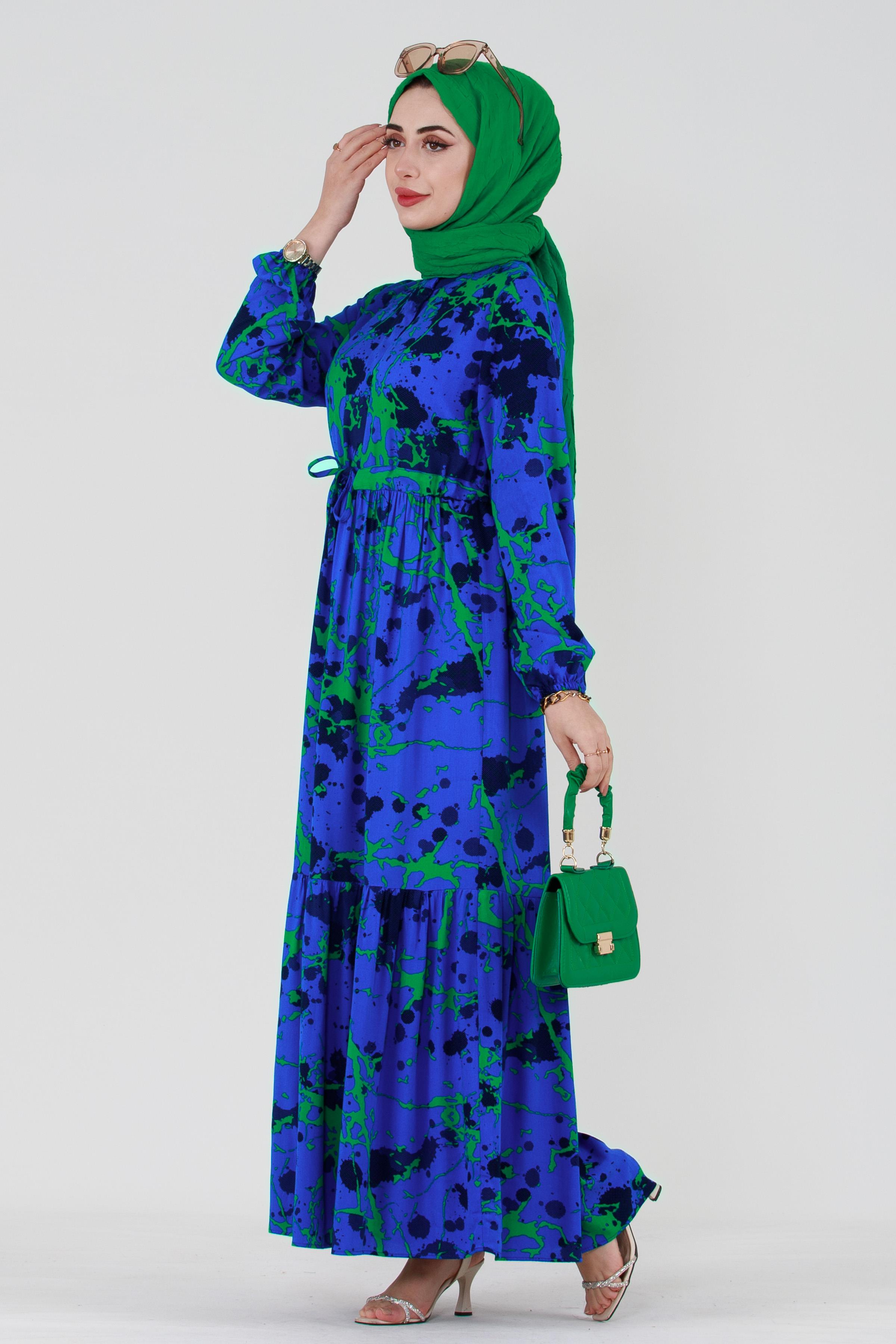 Miray Belted Tulle Viscose Dress-Cornflower Blue