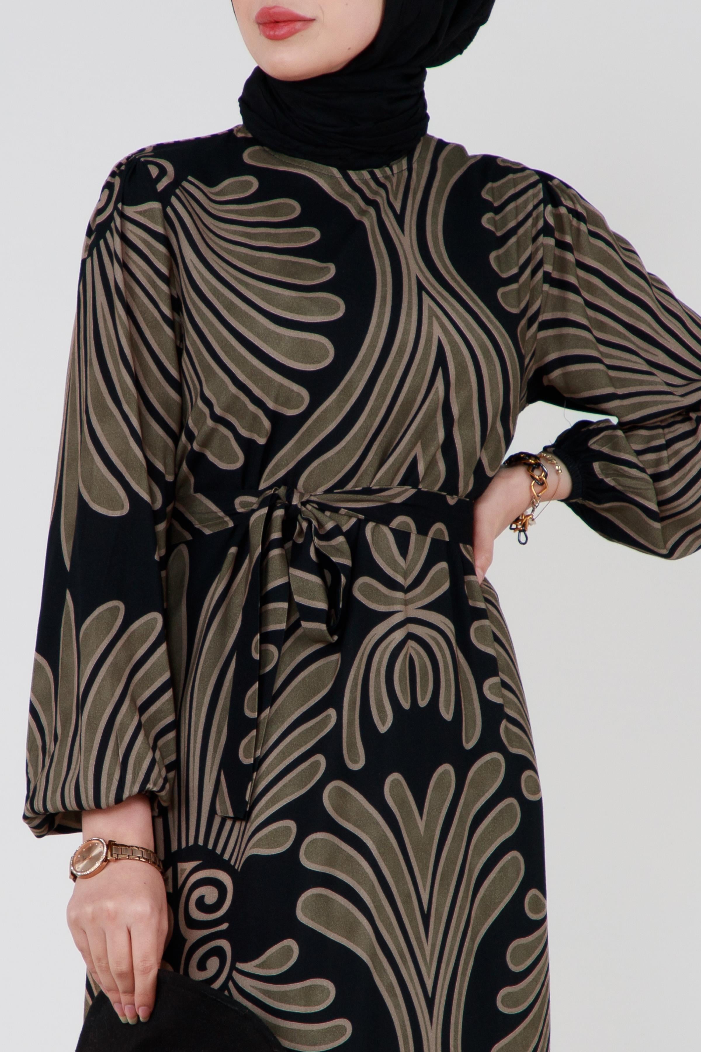 Neda Belted Viscose Dress - Black