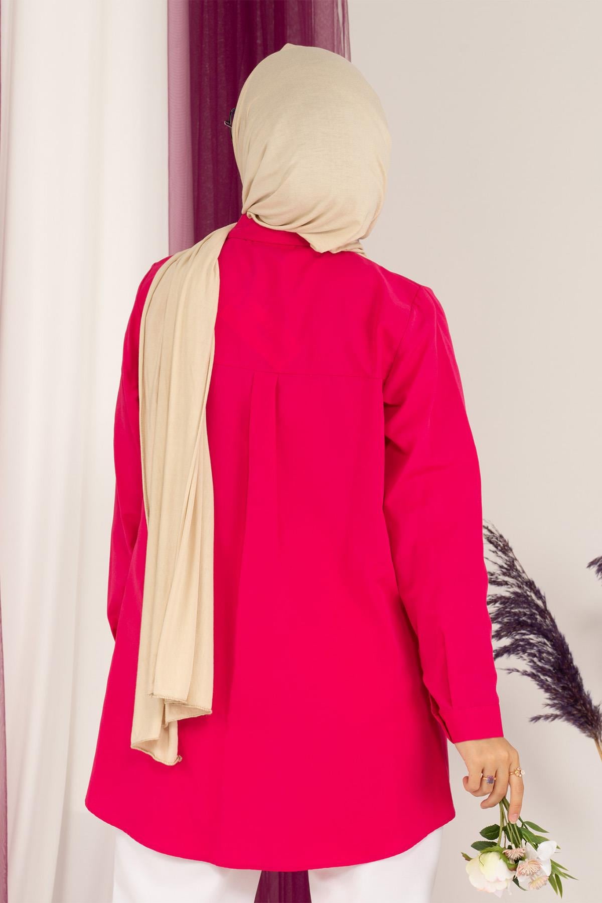 Neon Bead Detailed Tunic-Fuchsia