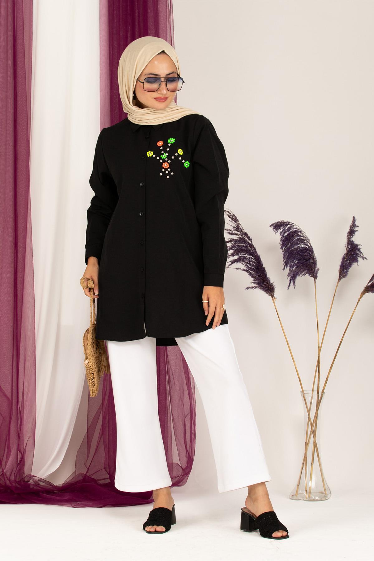 Neon Bead Detailed Tunic-Black