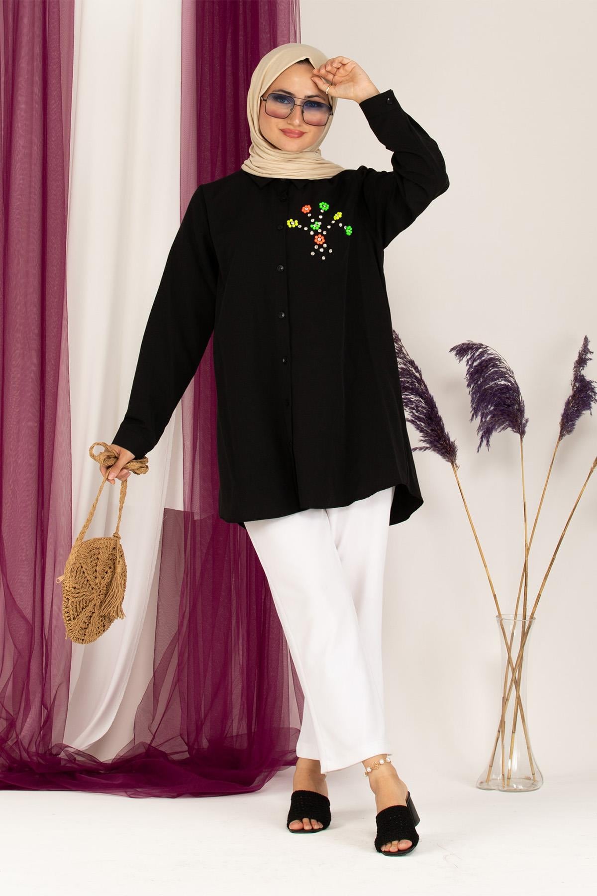 Neon Bead Detailed Tunic-Black