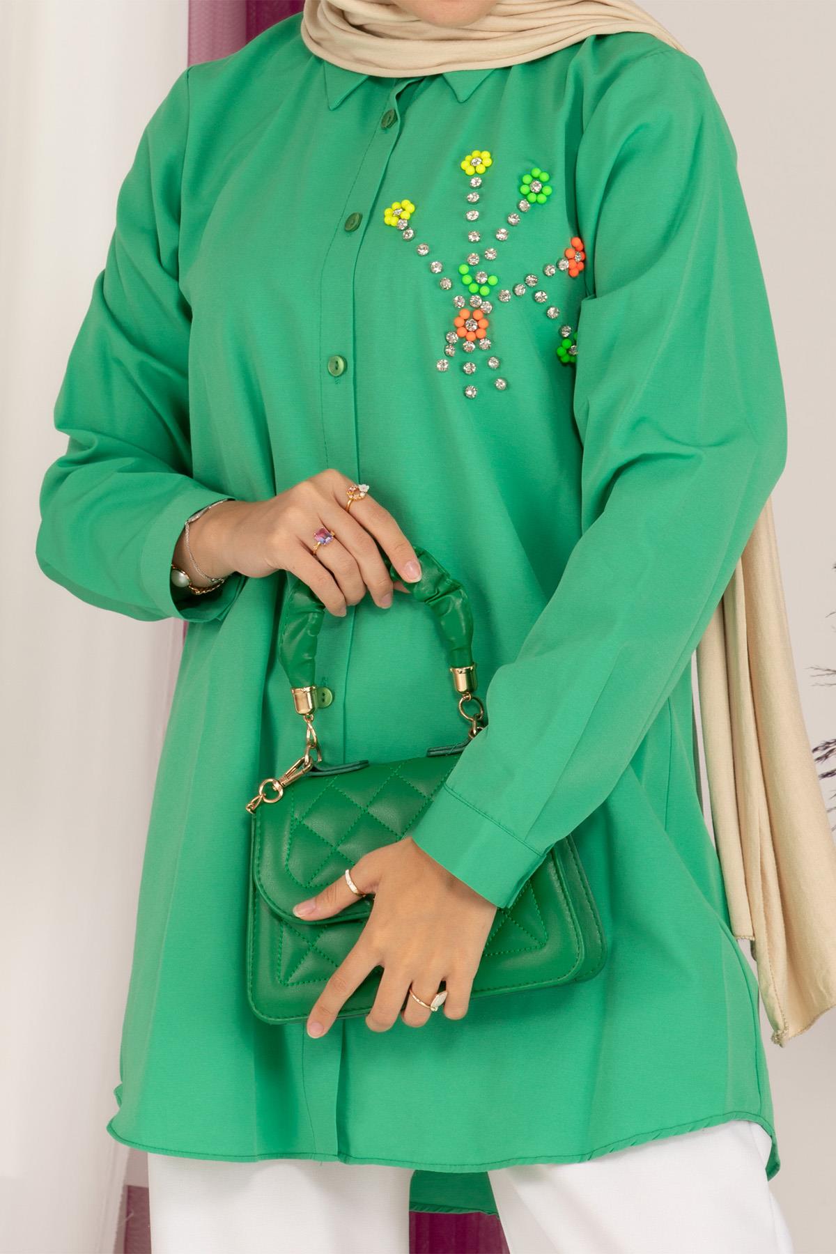 Neon Bead Detailed Tunic-Green