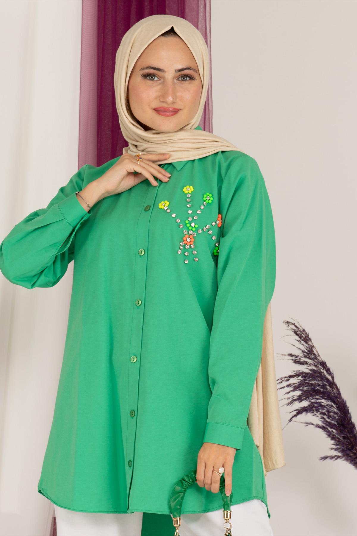 Neon Bead Detailed Tunic-Green