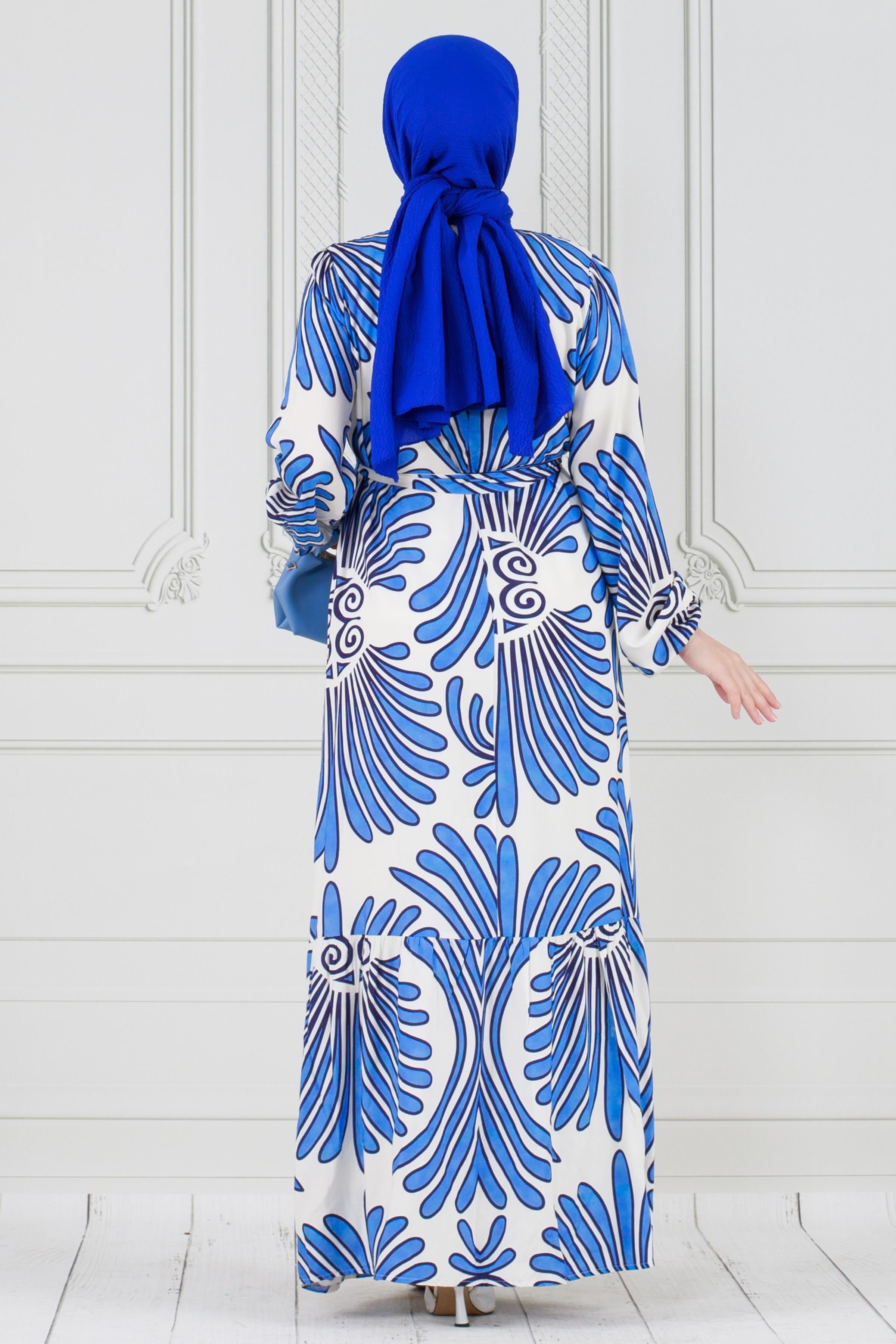 Belted Waist Viscose Dress-Bleu