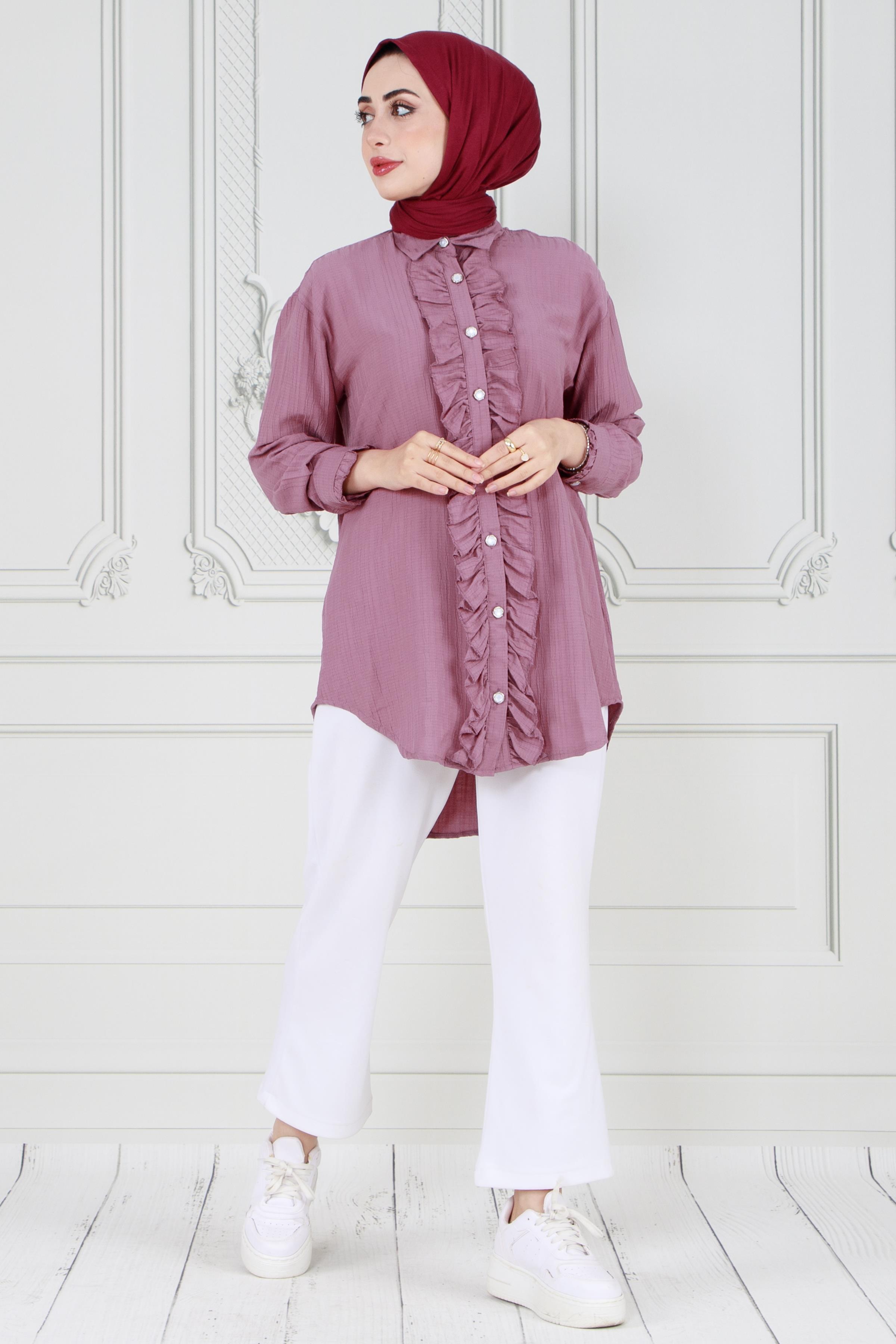 Tunic with Frill detail on the front-Dry rose color 