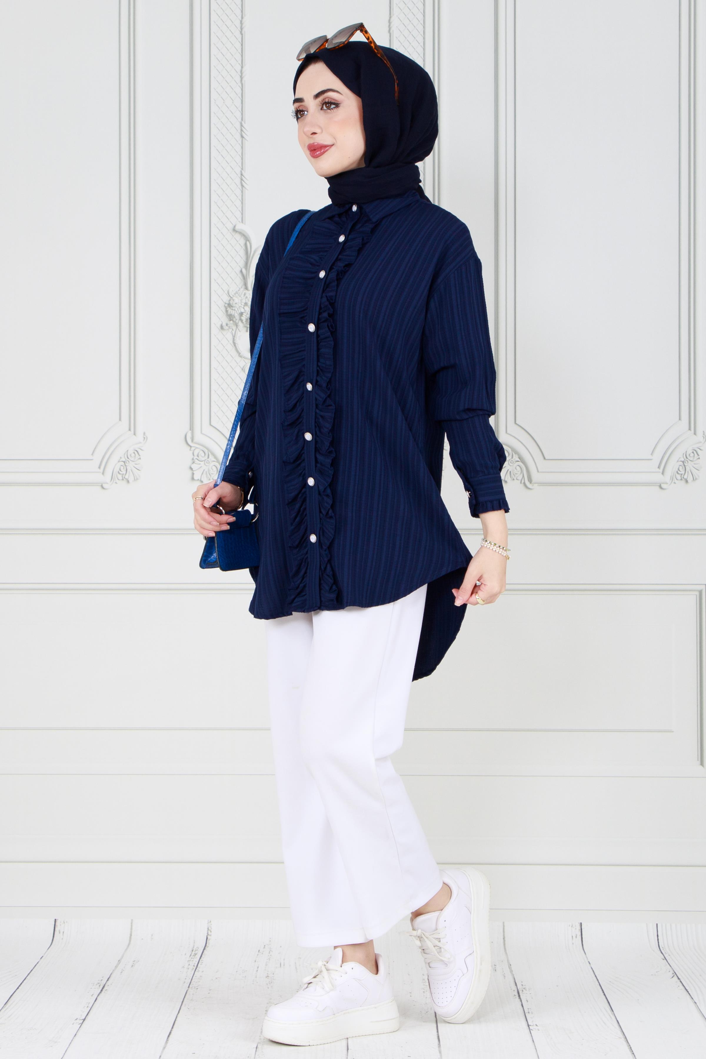 Tunic with Frill detail on the front-Dark Bleu color 