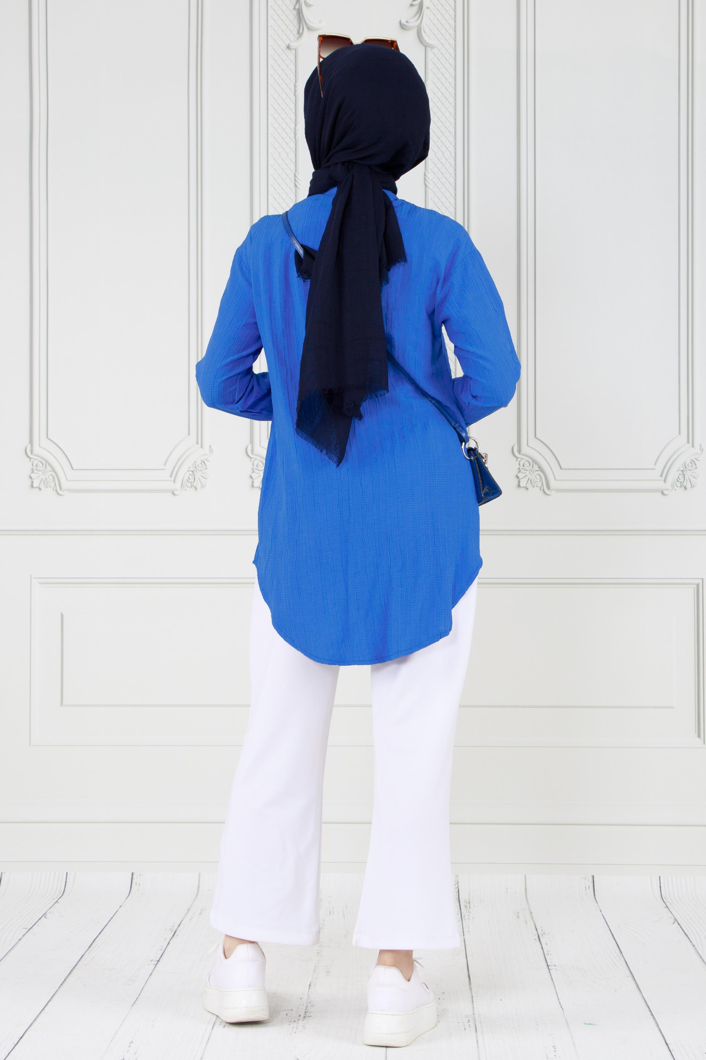 Tunic with frill detail on the front-Bleu color 