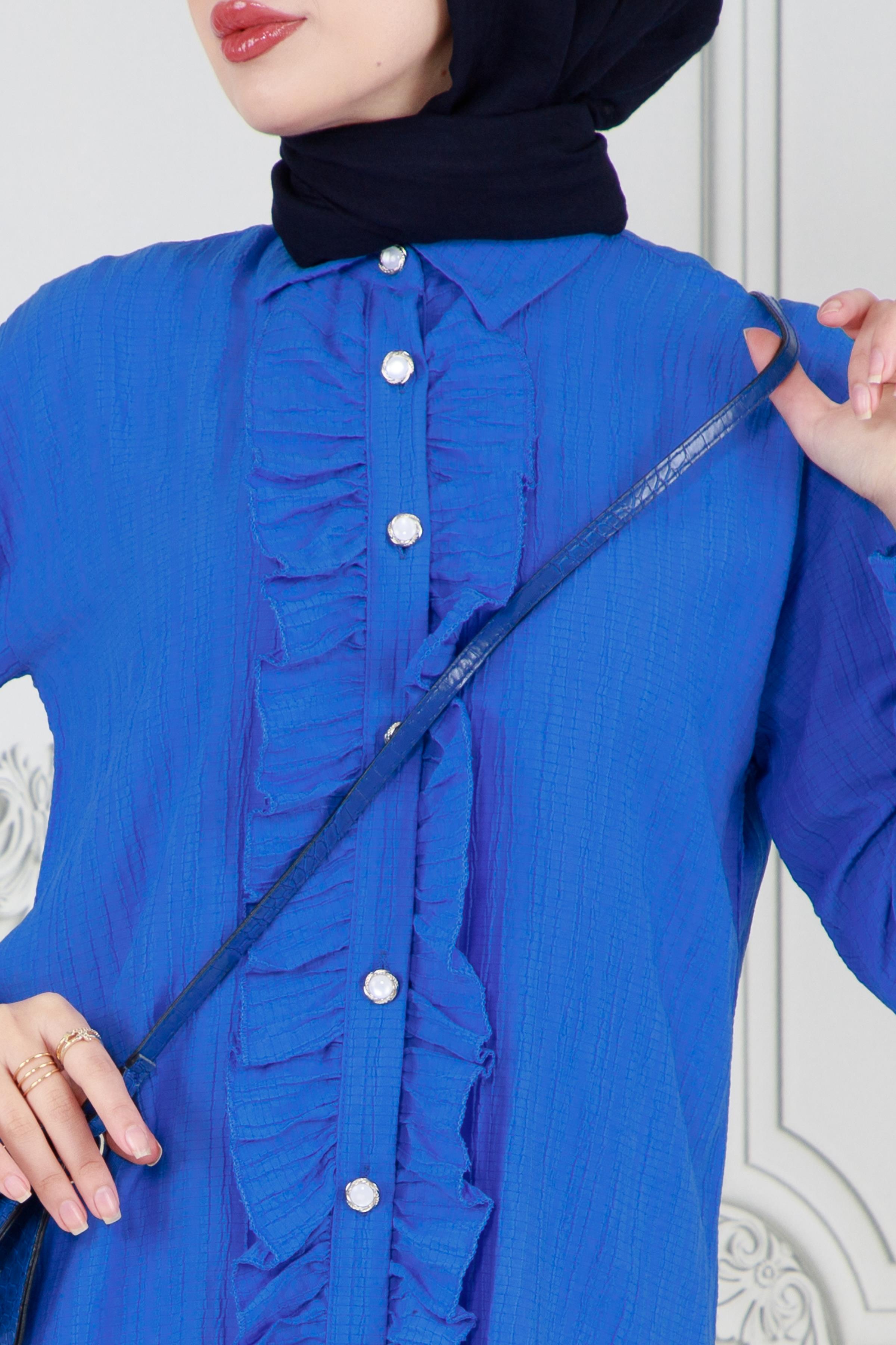Tunic with frill detail on the front-Bleu color 
