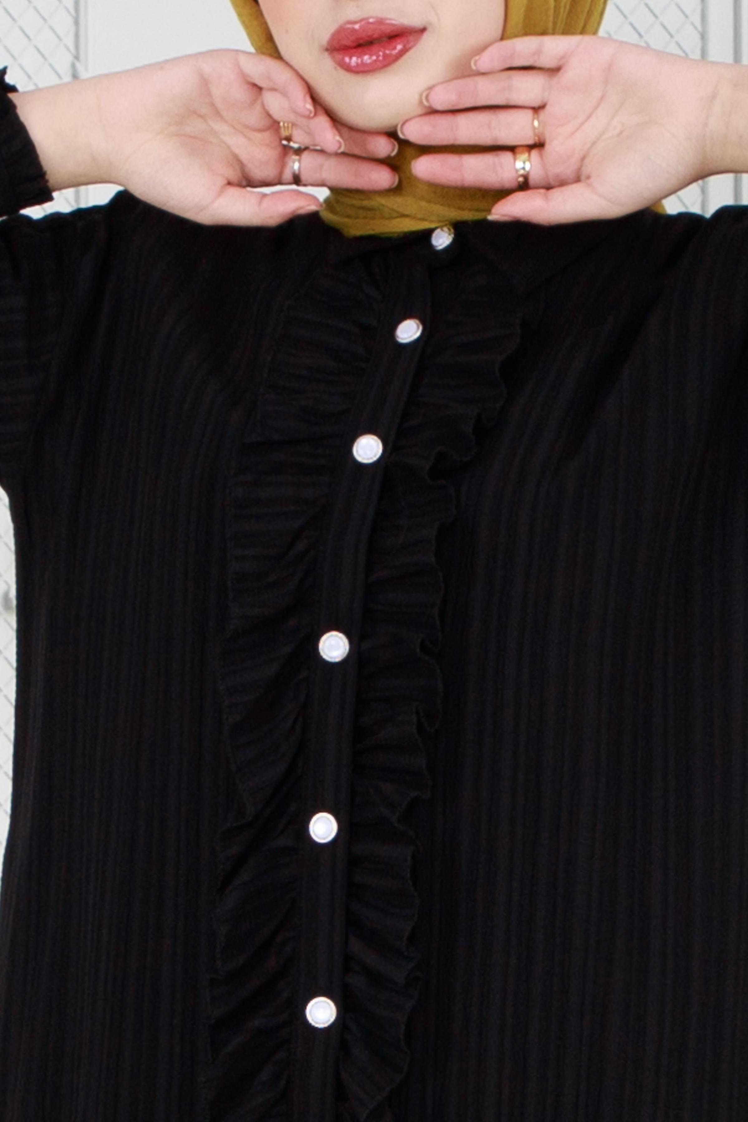 Tunic with Frill detail on the front-Black color 