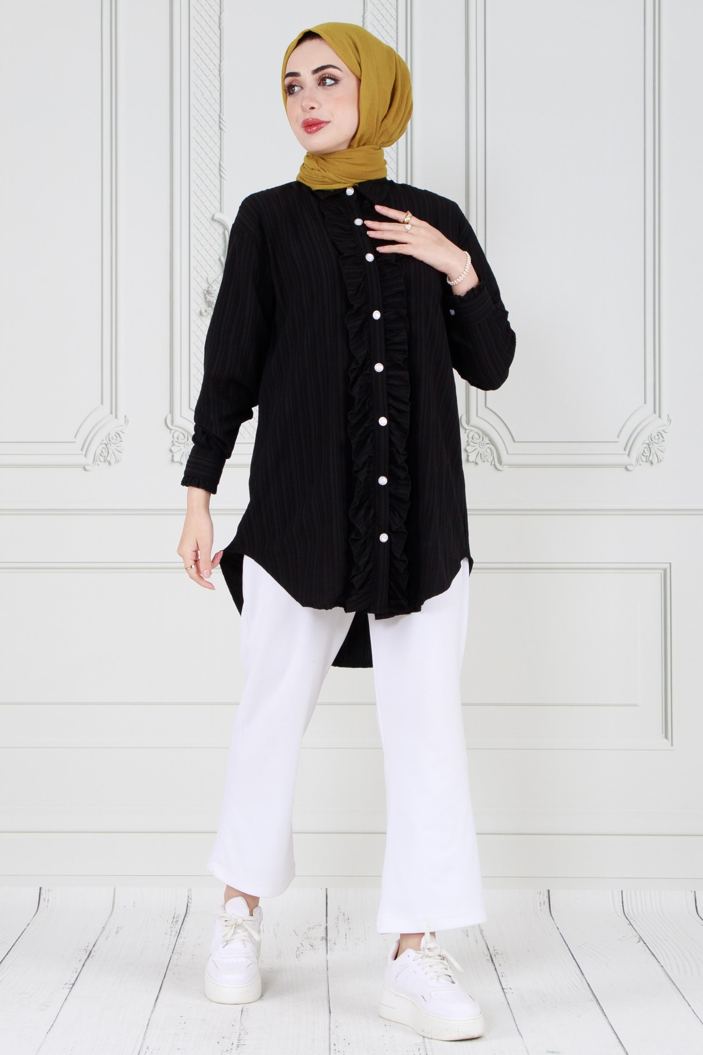 Tunic with Frill detail on the front-Black color 