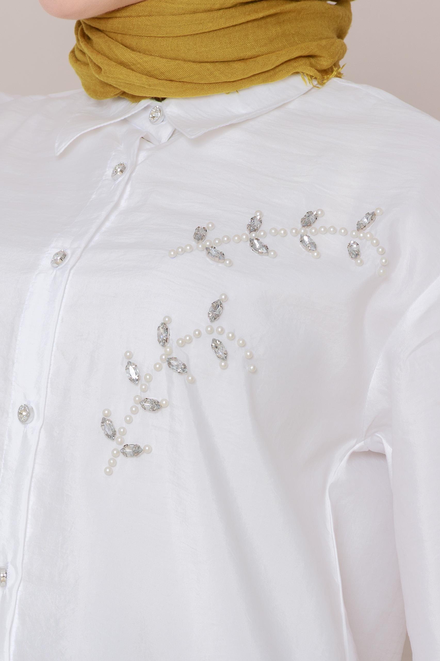 Pearl embroidered front tunic- white color 