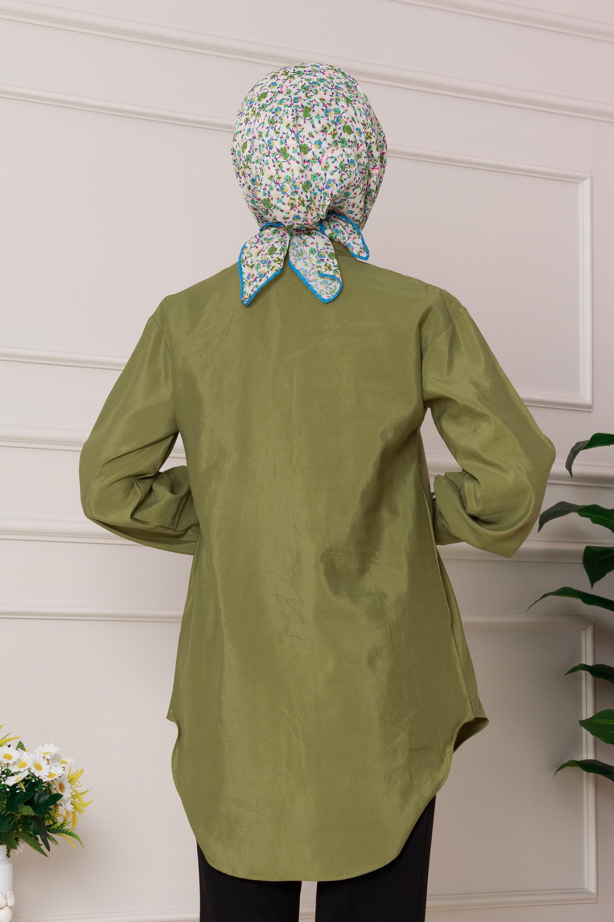 Pearl embroidered front tunic- green color 