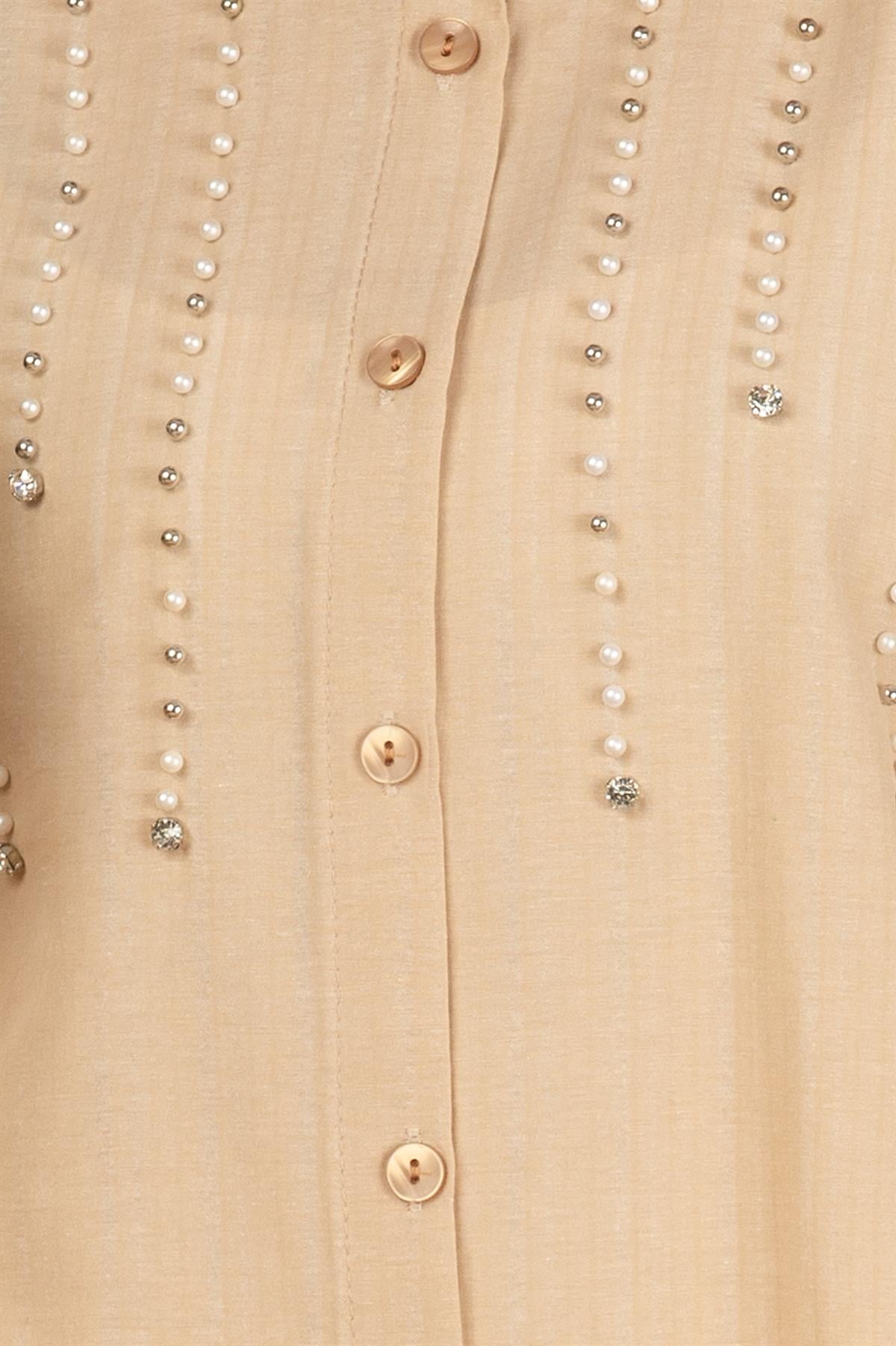تونيك مع لؤلؤ من الأمام-اللون البيج