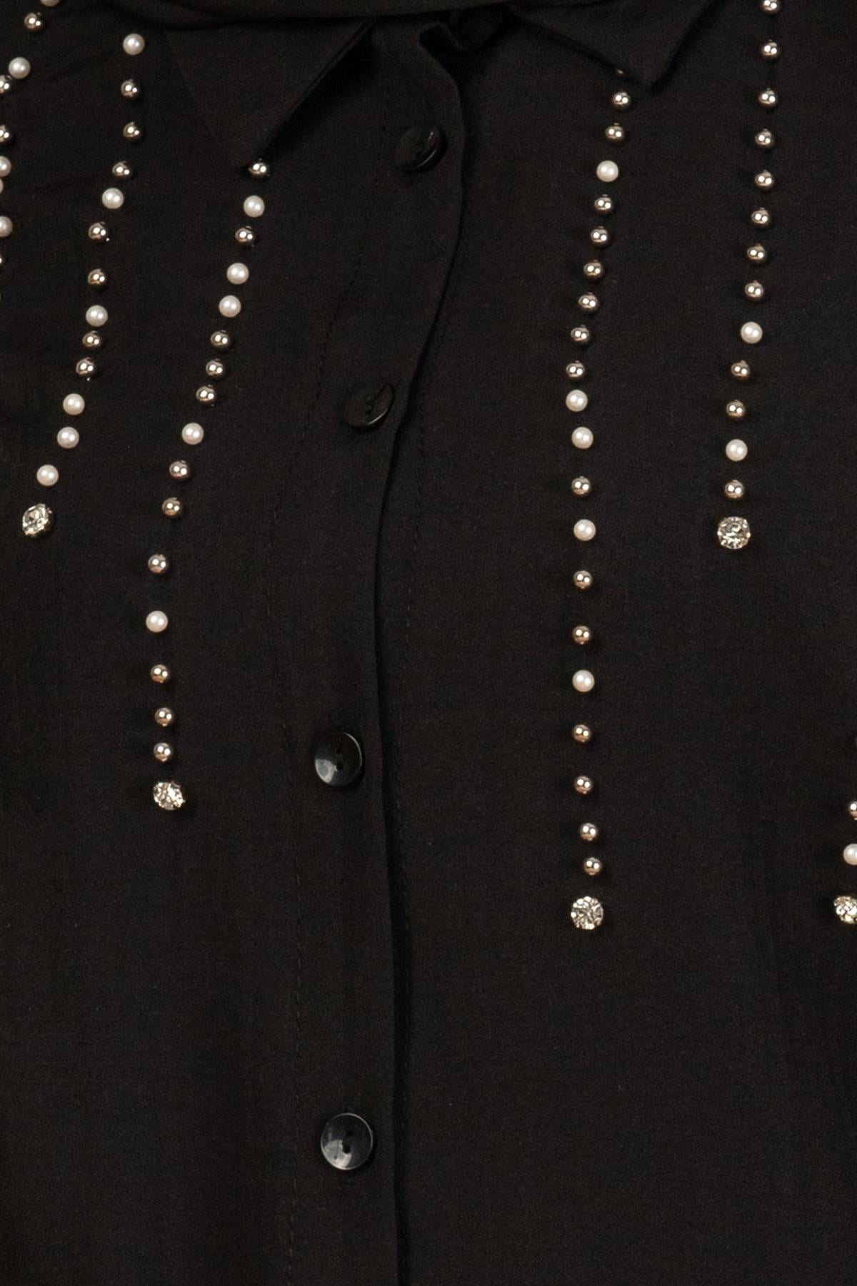 تونيك مع لؤلؤمن الأمام-اللون الأسود