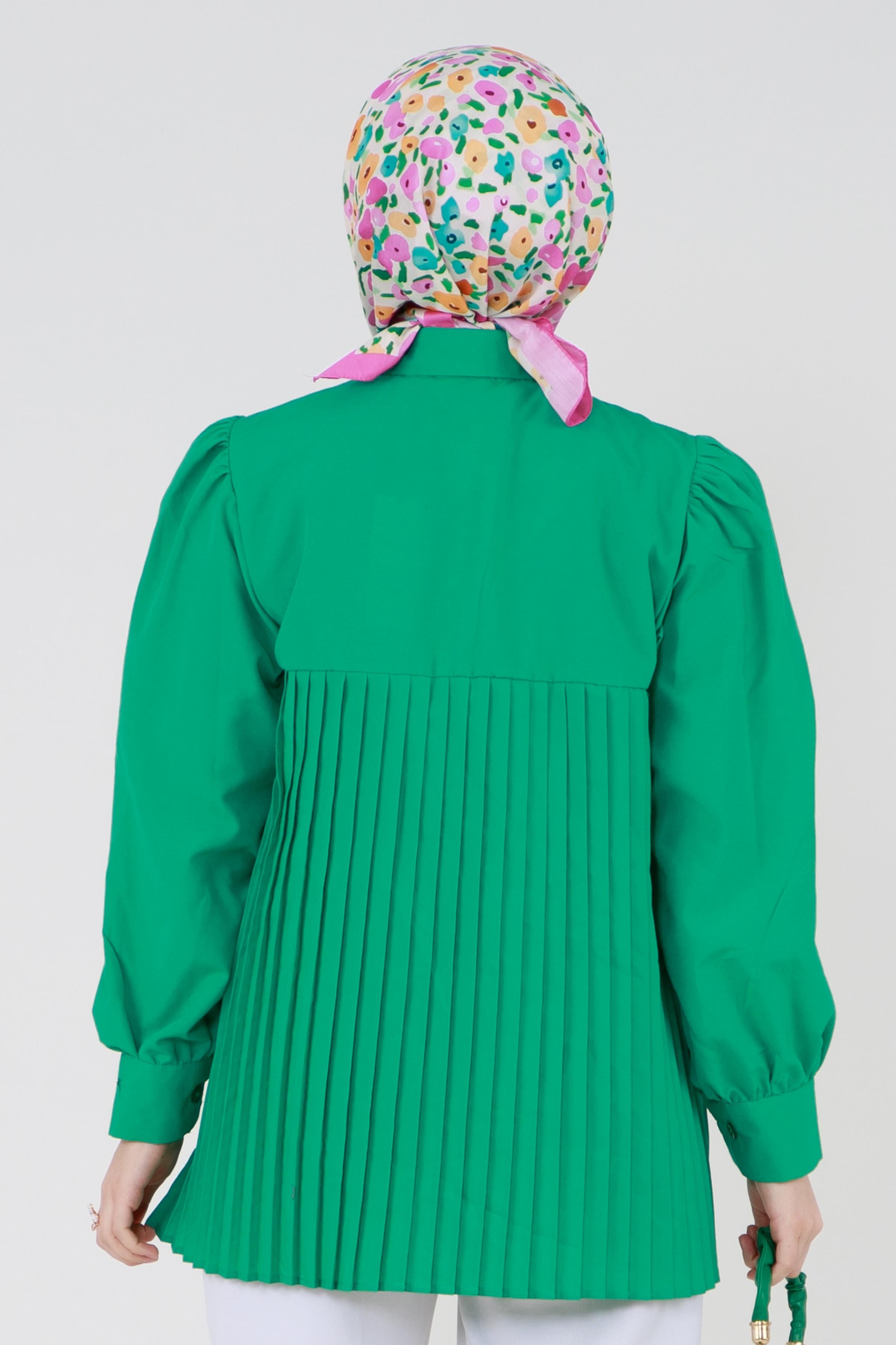 Önü Piliseli Gömlek-Benetton Yeşili