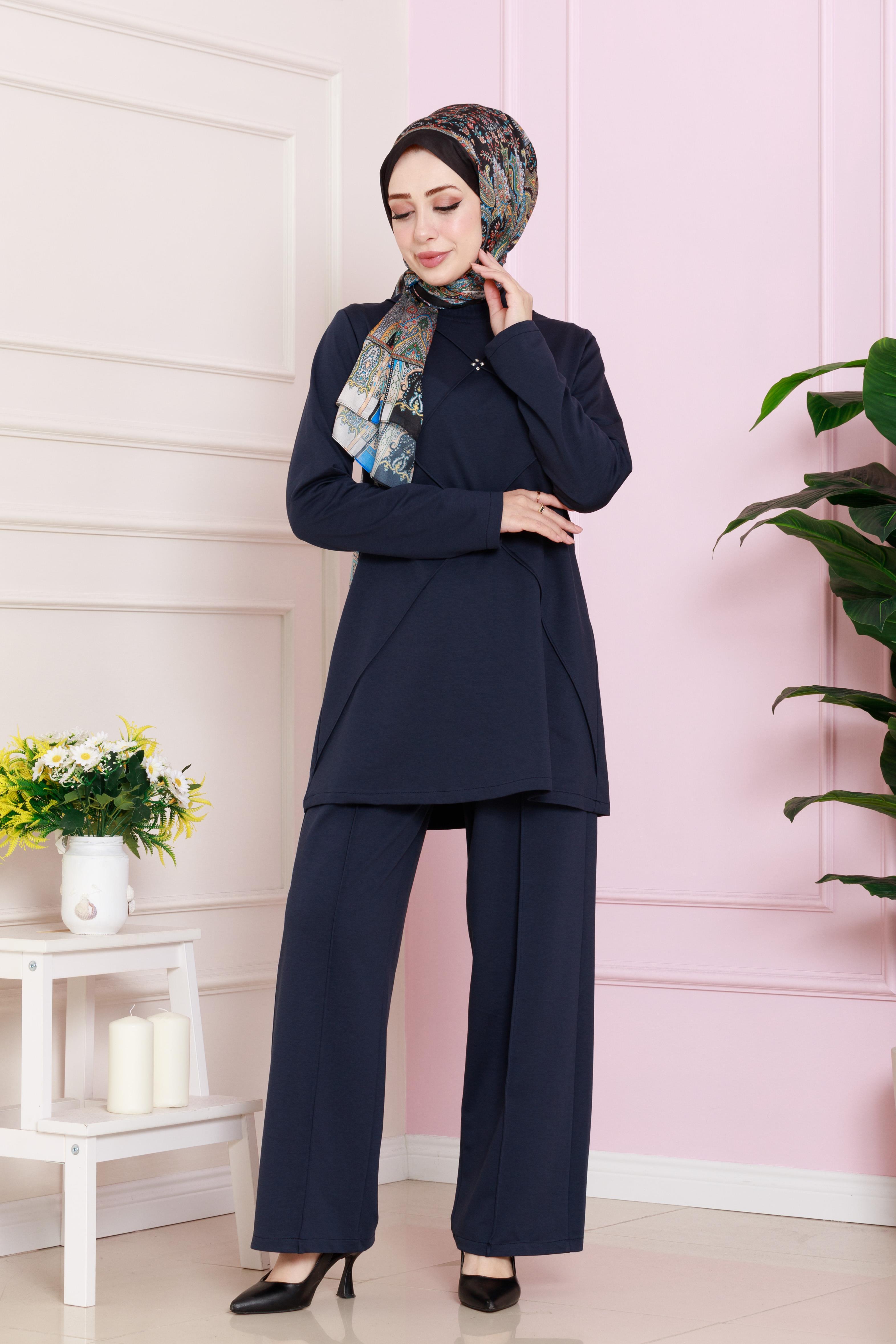 Modern set decorated with stones on the front - dark blue color